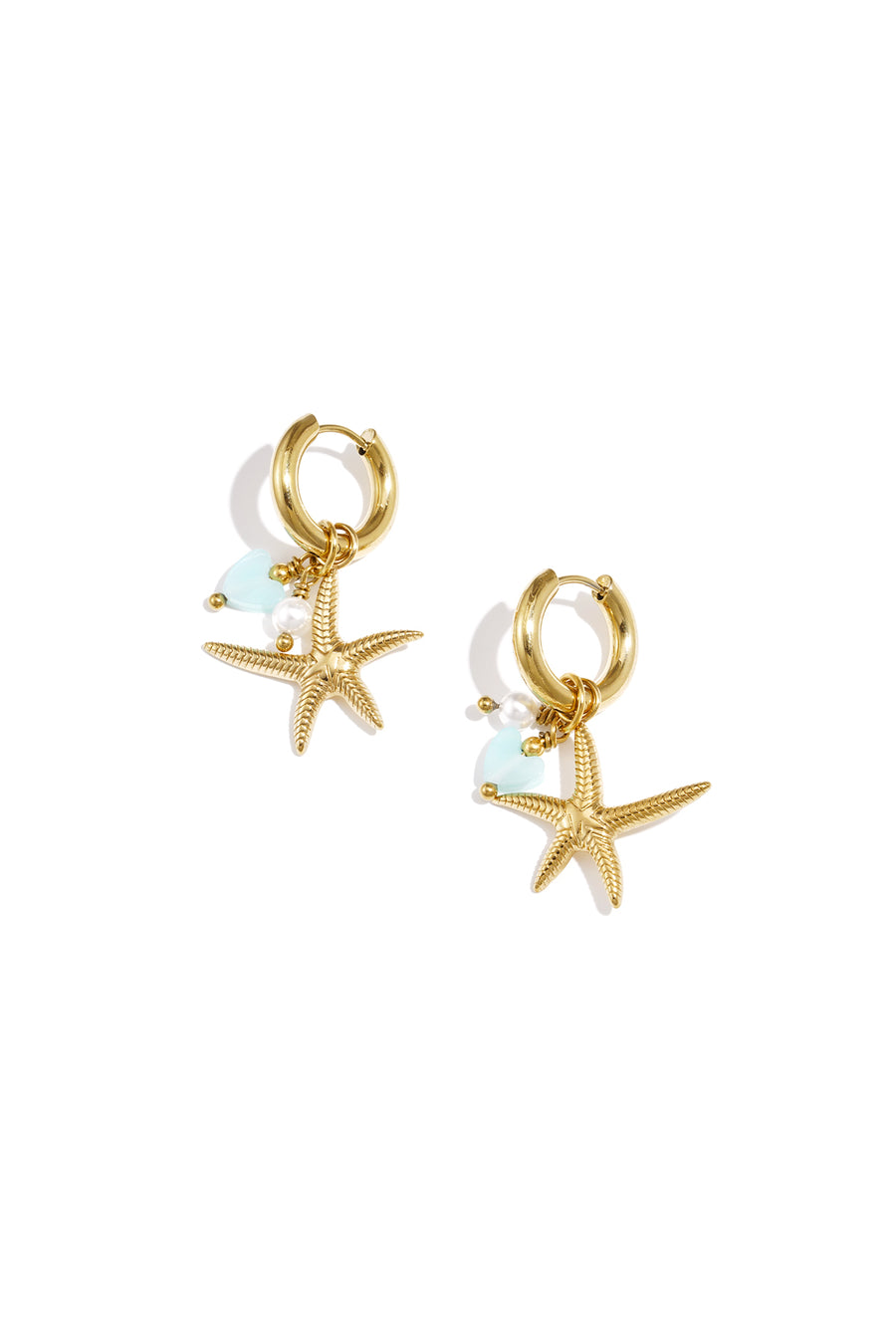 Boucles d'oreilles pendantes pour femmes en acier inoxydable, verre, perle d'imitation avec détails océaniques et motif étoile de mer