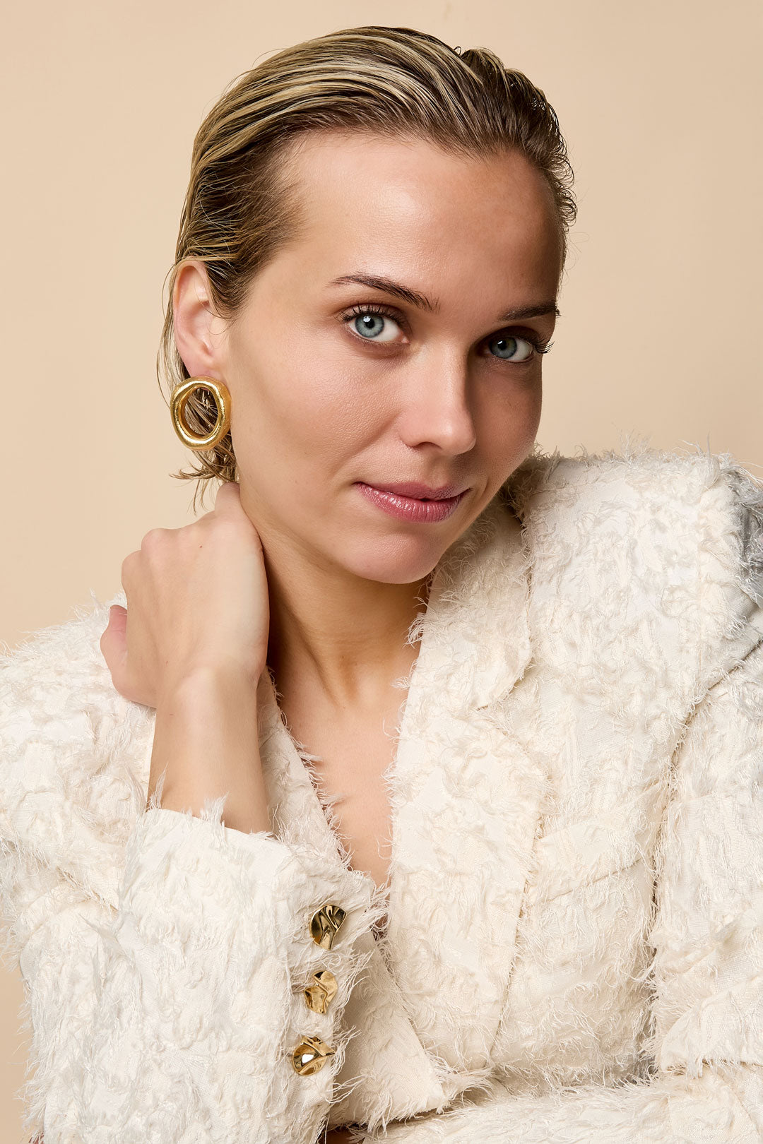 Women's 304 Stainless Steel Organic Shape Stud Earrings – Gold-Colored – image 3