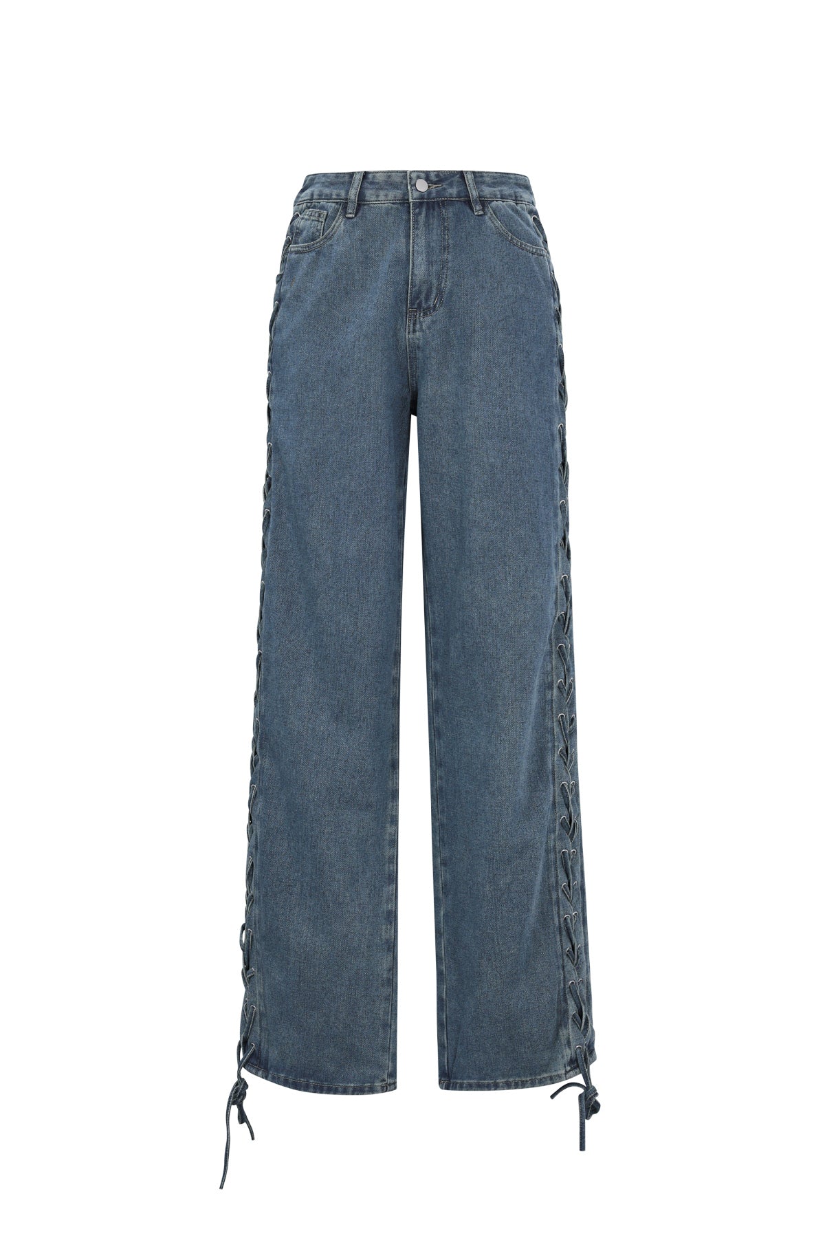 Geweven Katoen Vrouwen Rechte Broek Met Sluiting Casual
