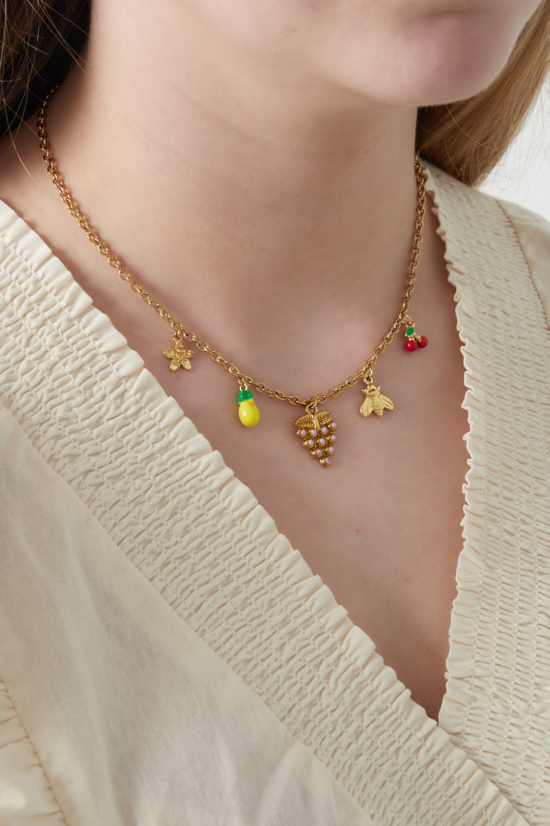 Women's stainless steel necklace with fruit pendant – gold-colored – image 2