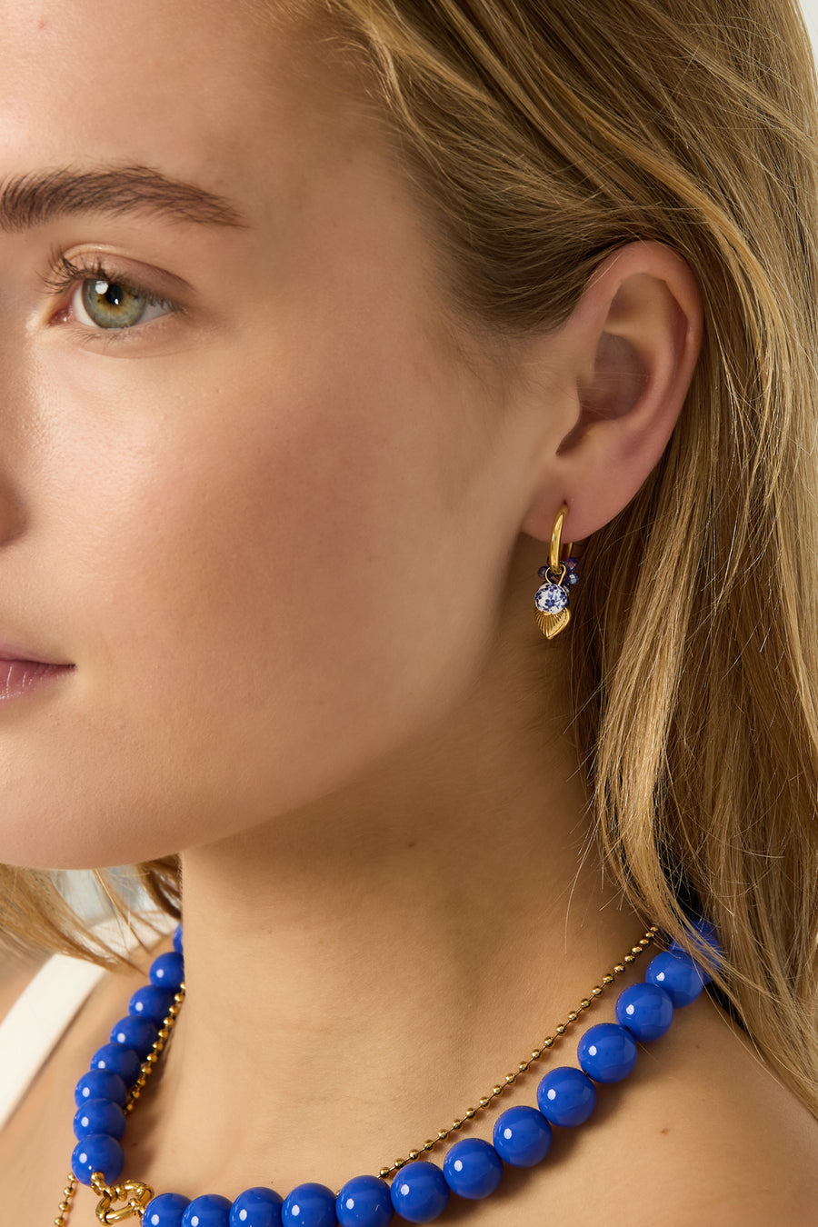 Boucles d'oreilles pendantes en acier inoxydable, cristal, céramique, hématite en forme de cœur pour femme - Doré