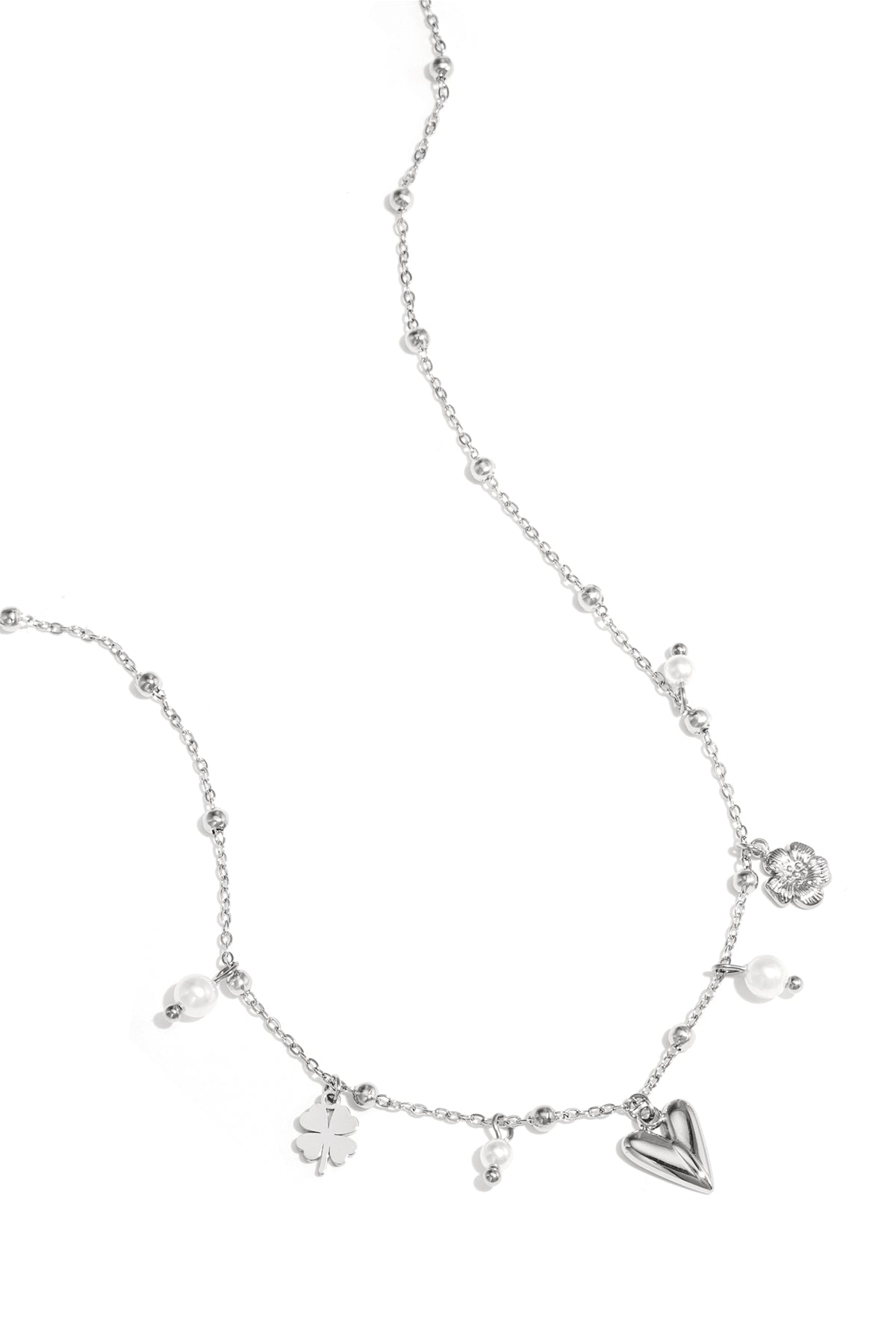Collier femme avec pendentif en acier inoxydable, perle d'imitation en forme de cœur