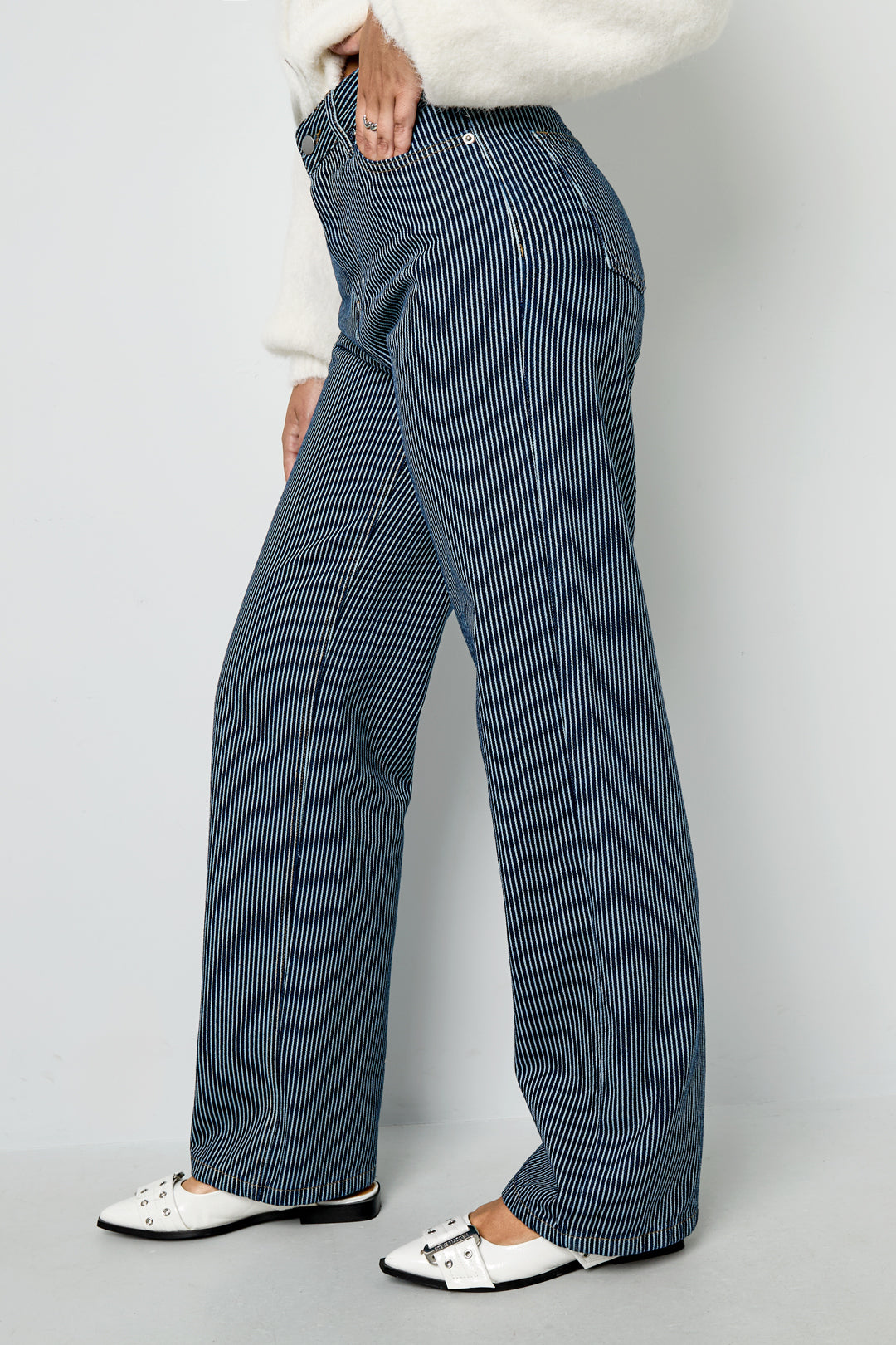 Jean droit à rayures pour femme – bleu – photo 4