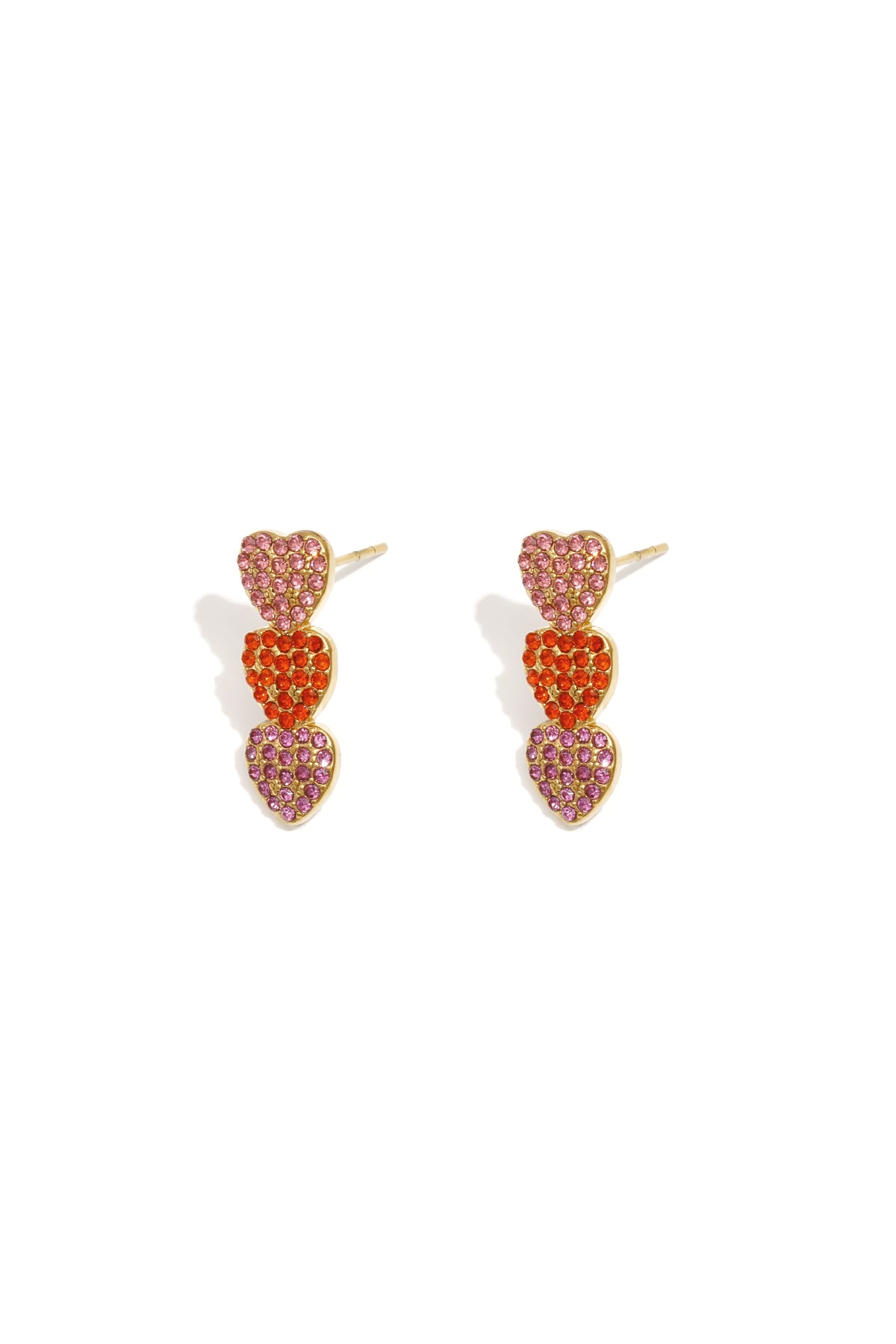 Women's Stainless Steel Dangle Earrings with Heart Shape - Pink and Multicolor