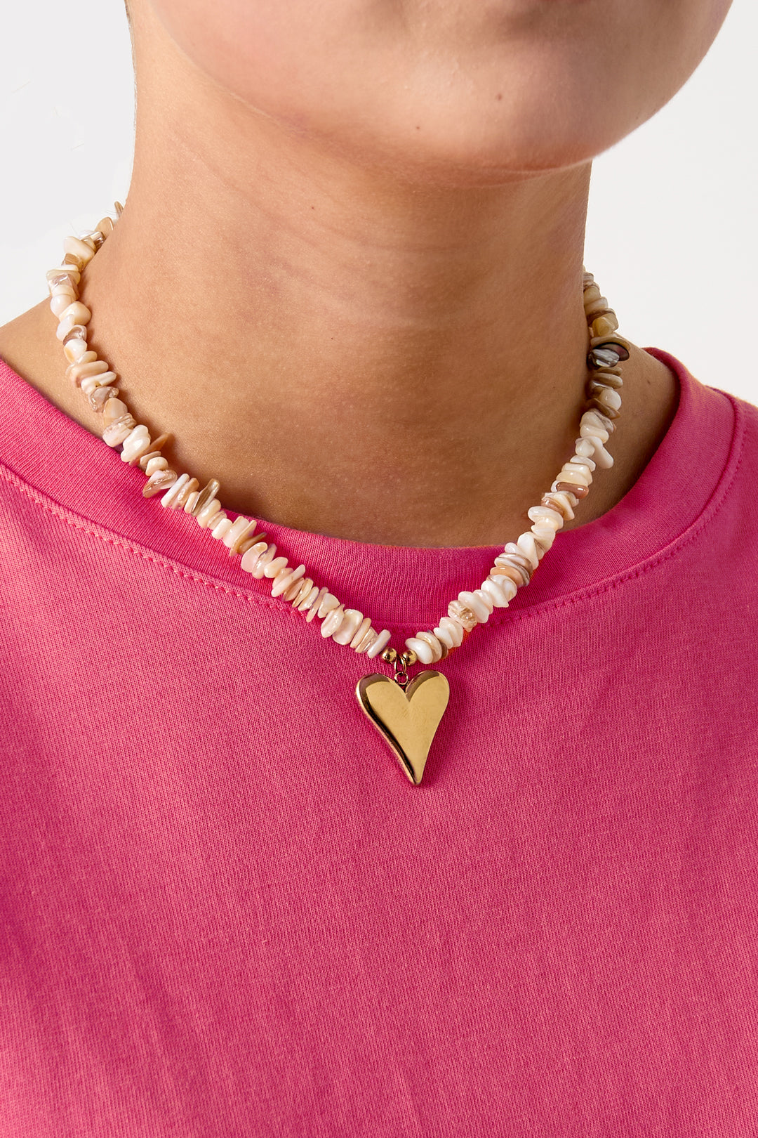 Collier de perles pour femme en acier inoxydable avec cœur – blanc cassé et multicolore – photo 2