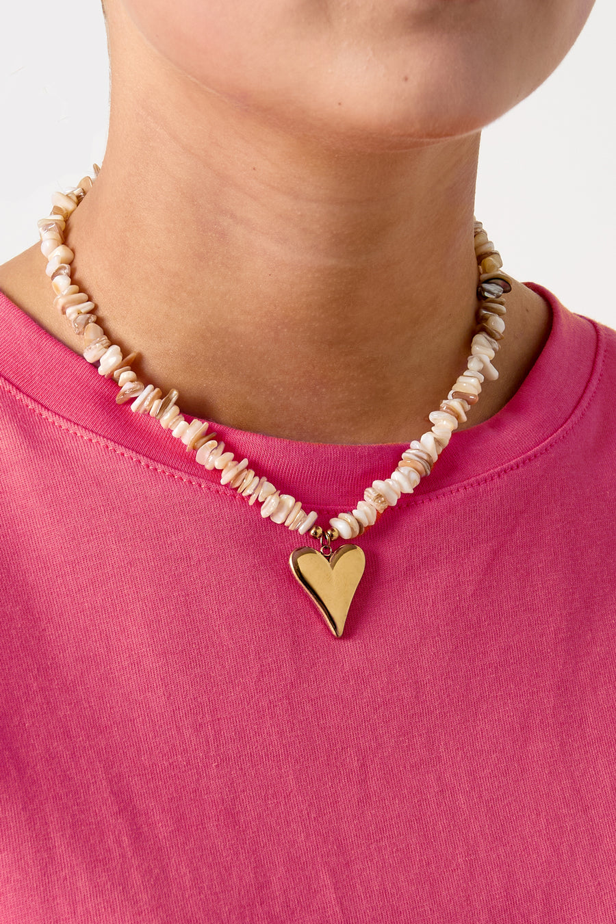 Collier de perles pour femme en acier inoxydable avec cœur – blanc cassé et multicolore