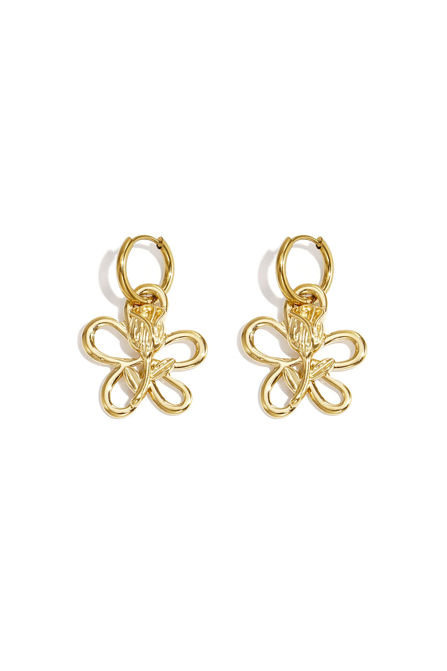 Women's Dangle Earrings Stainless Steel Floral Design – Gold-Plated
