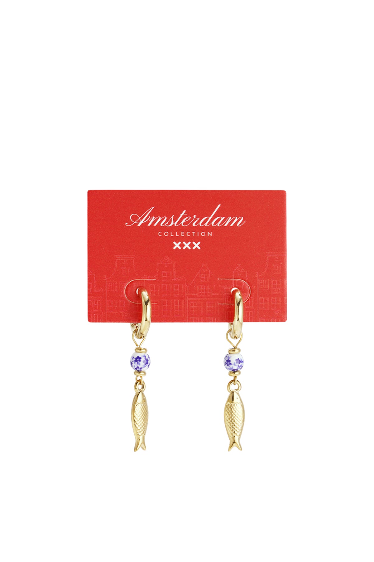 Boucles d'oreilles pendantes pour femmes, en acier inoxydable et céramique, motif poisson – couleur or – photo 4