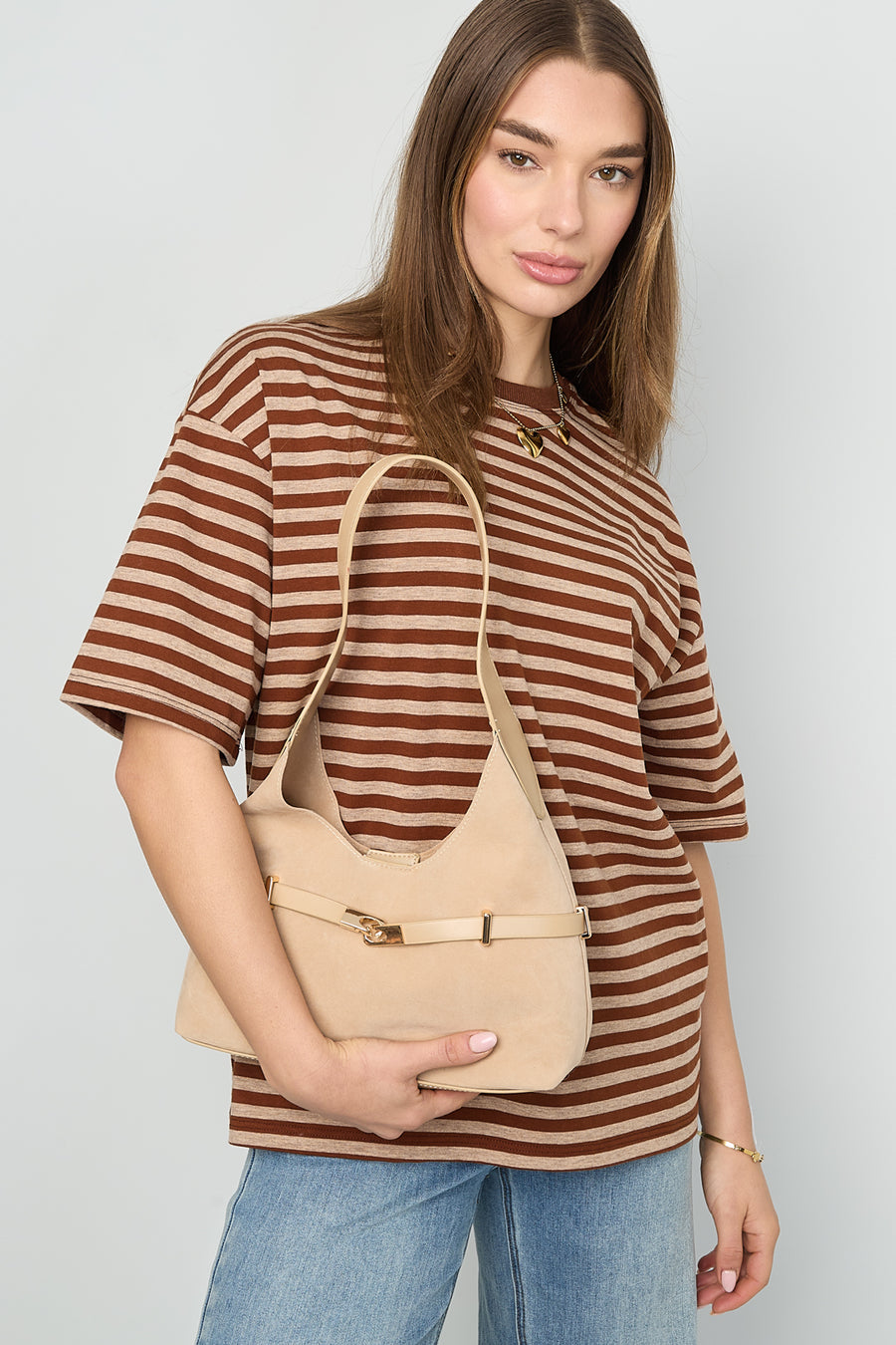 Sac à bandoulière pour femme en suède (95 %) et métal (5 %) de couleur unie