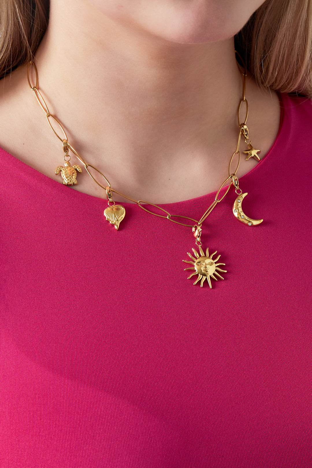 Women's necklace with sun motif stainless steel pendant – gold-colored – image 2