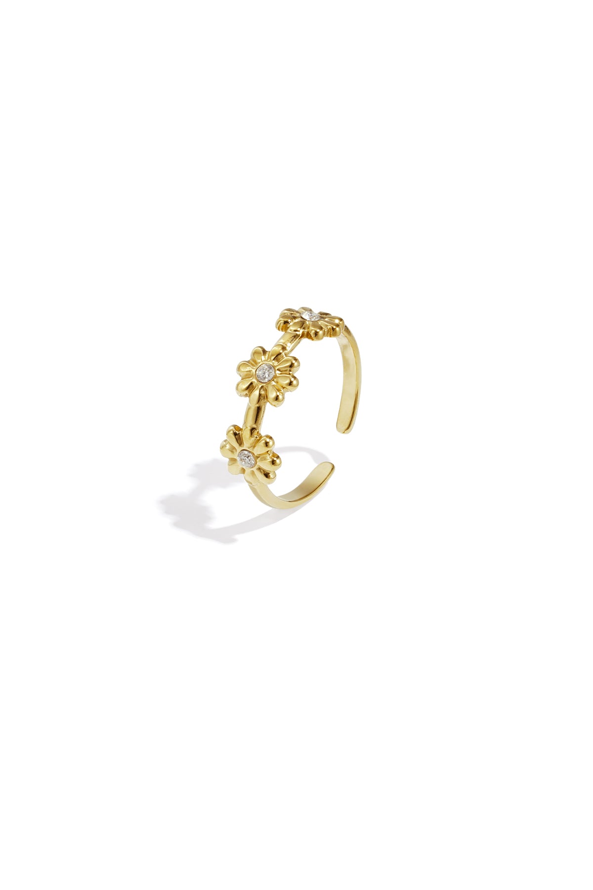 Bague minimaliste pour femme en acier inoxydable avec motif floral – couleur or