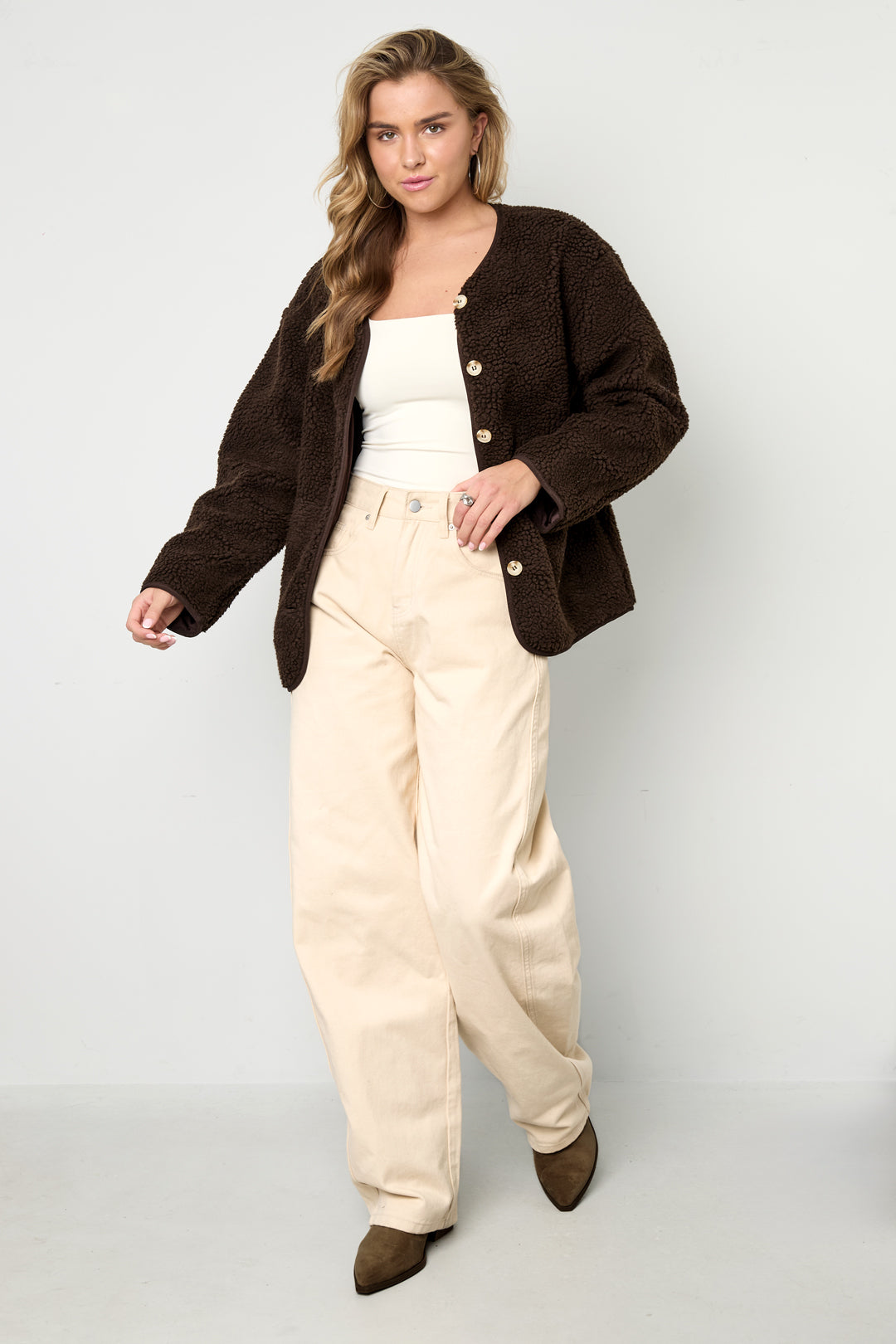 Dames teddy coat van geweven polyester – productfoto 6
