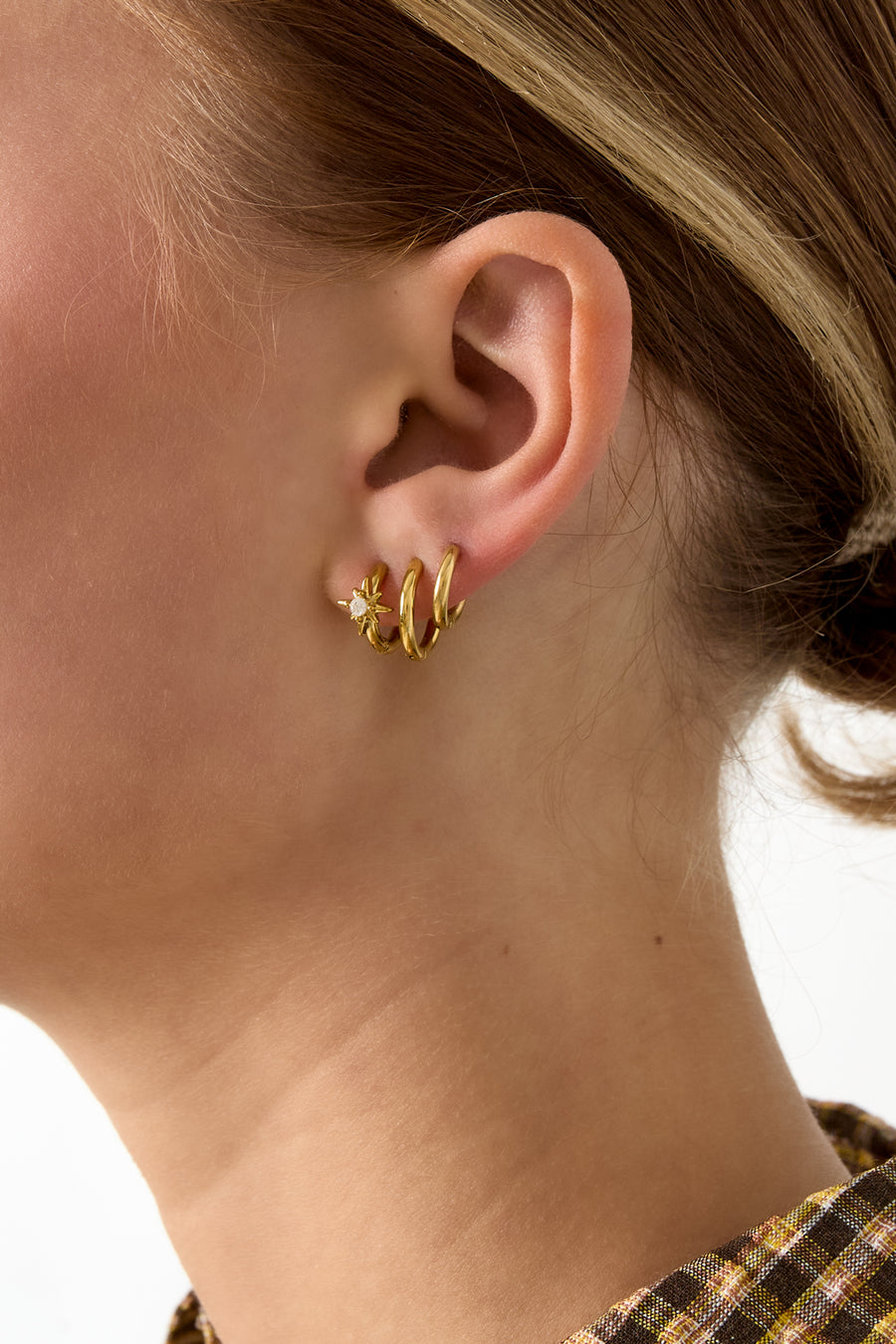 Women's Stainless Steel Star Hoop Earrings - Gold-Colored
