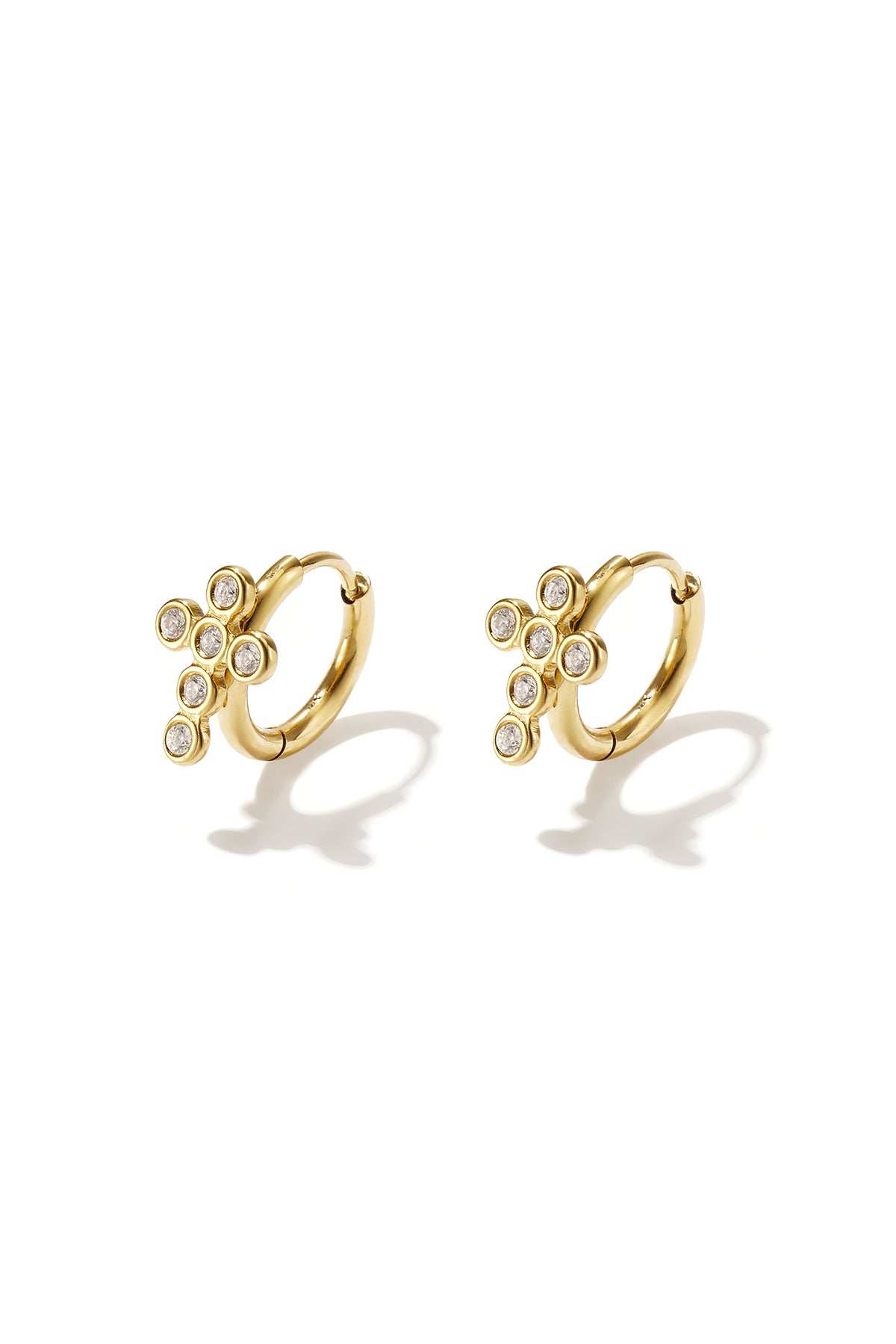 Boucles d'oreilles créoles pour femme en acier inoxydable avec motif croix – doré et argenté