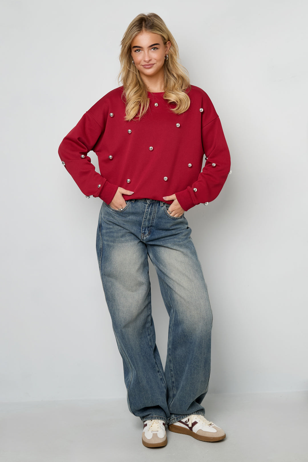Dames gebreide katoenen trui met studs – productfoto 5