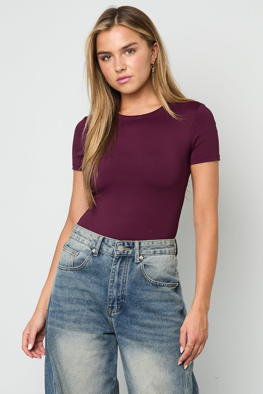 Dames basic T-shirt body van gebreid nylon – productfoto 2