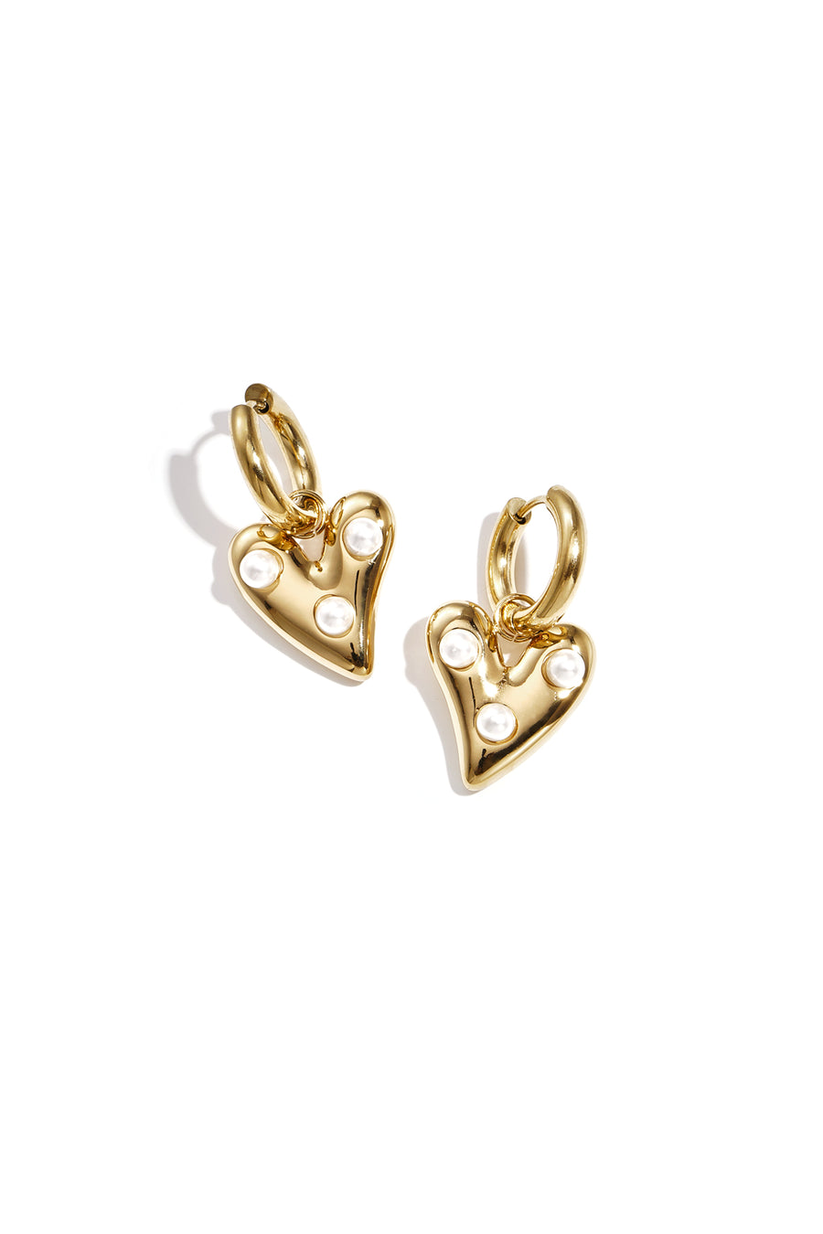 Boucles d'oreilles pendantes pour femmes en acier inoxydable, ABS, forme de cœur – couleur or