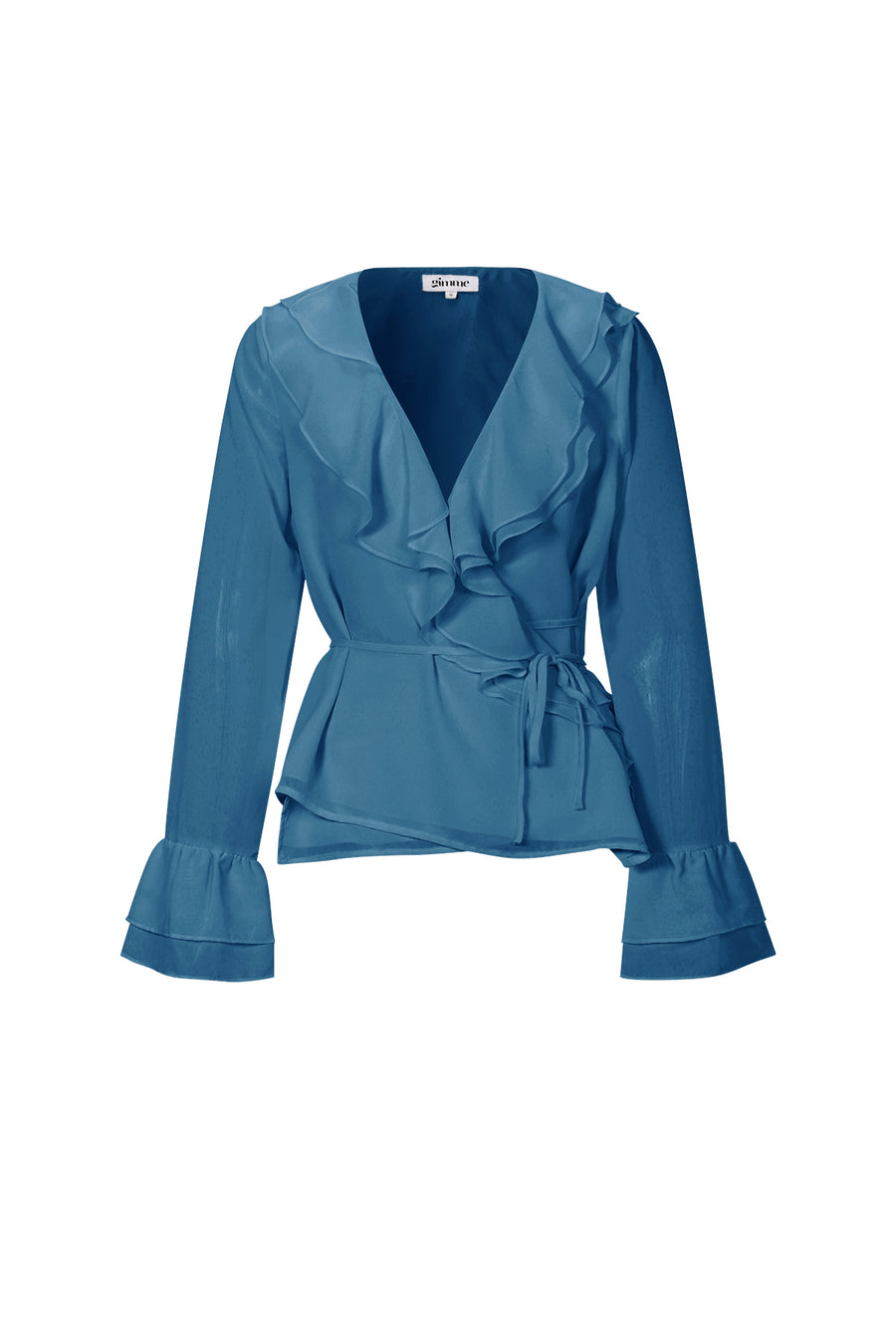 Dames Ruffle Me longsleeve van polyester met V-hals