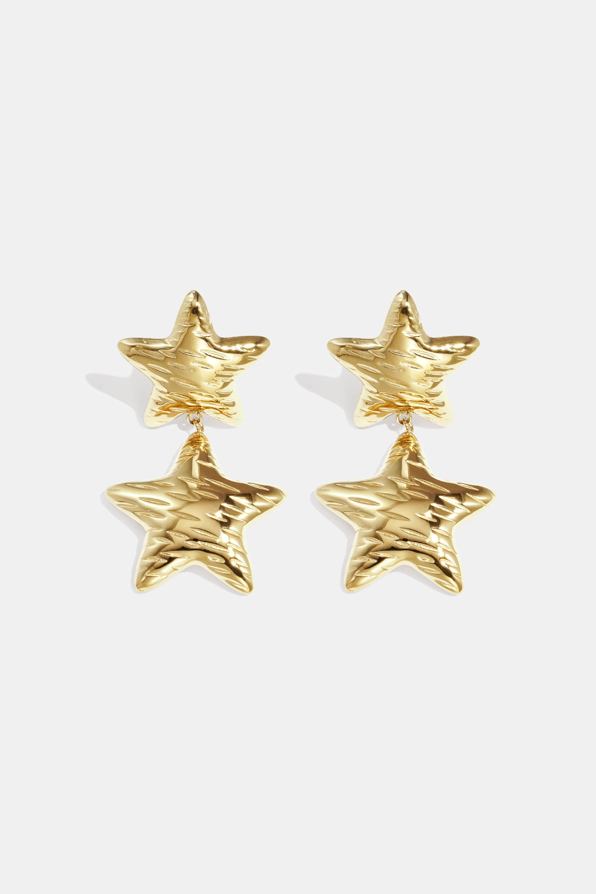 Women's Stainless Steel Drop Earrings with Star Motif - Gold Tone