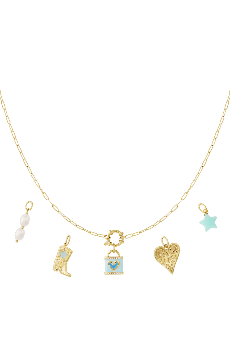 Collier pour femme avec pendentif en acier inoxydable, perle d'imitation, émail, résine, strass avec forme de cœur