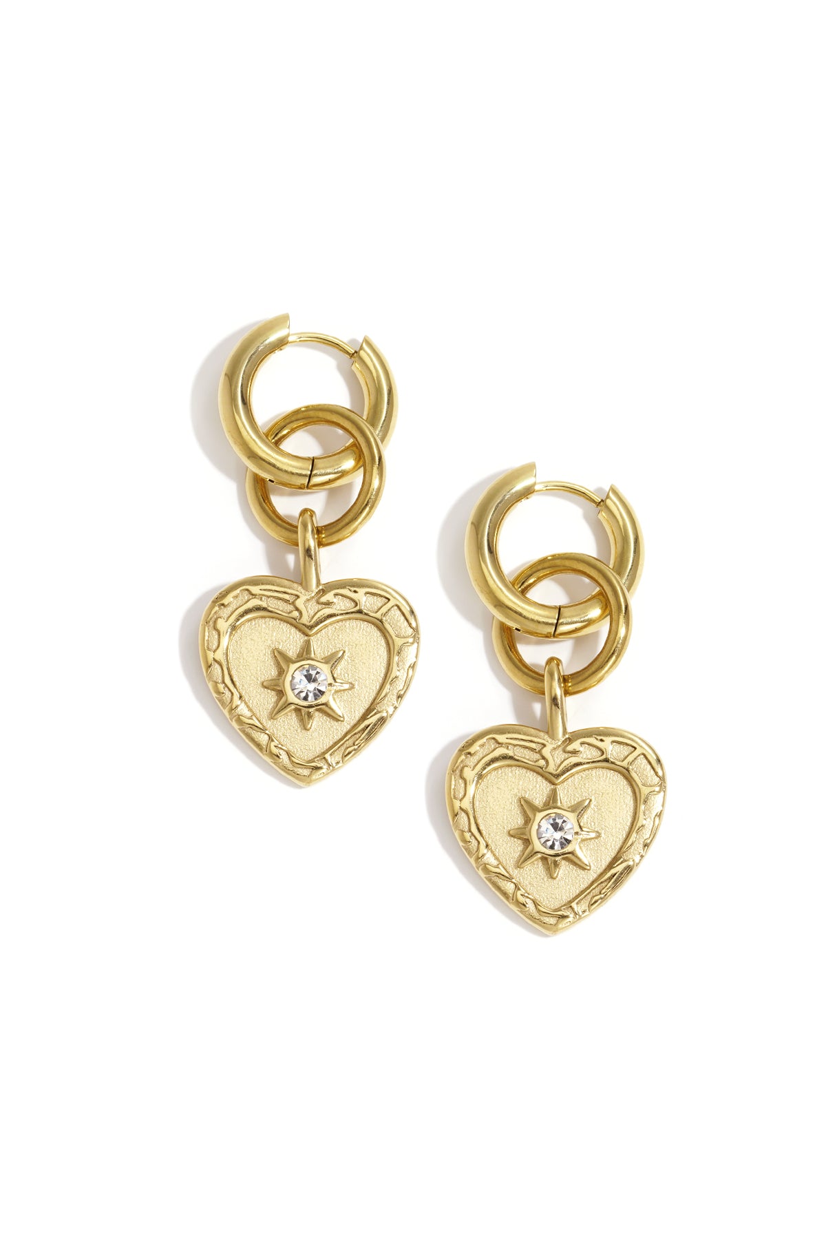 Boucles d'oreilles pendantes en acier inoxydable 304 en forme de cœur pour femmes – couleur or