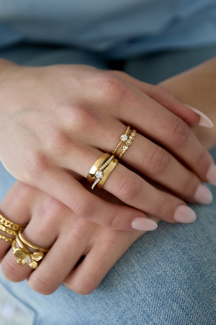 Bague femme avec pierre en acier inoxydable de forme organique – couleur or et couleur argent