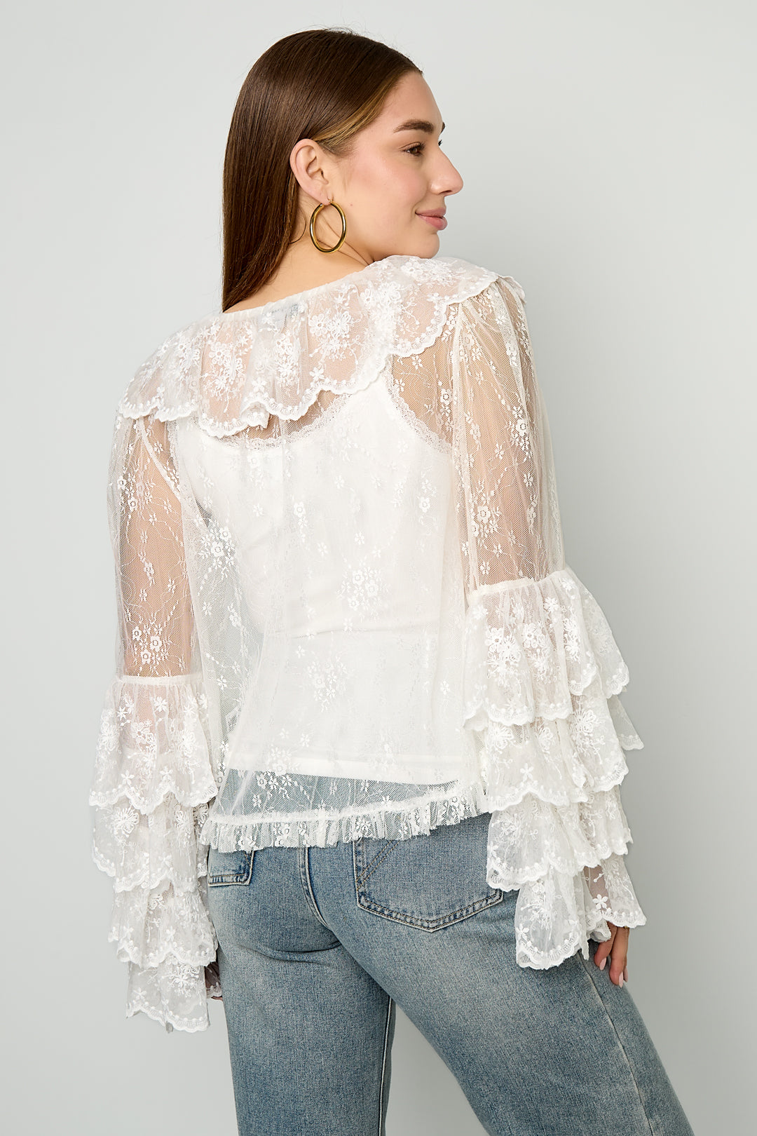 Dames blouse van polyester met bloemenprint en kant – productfoto 7