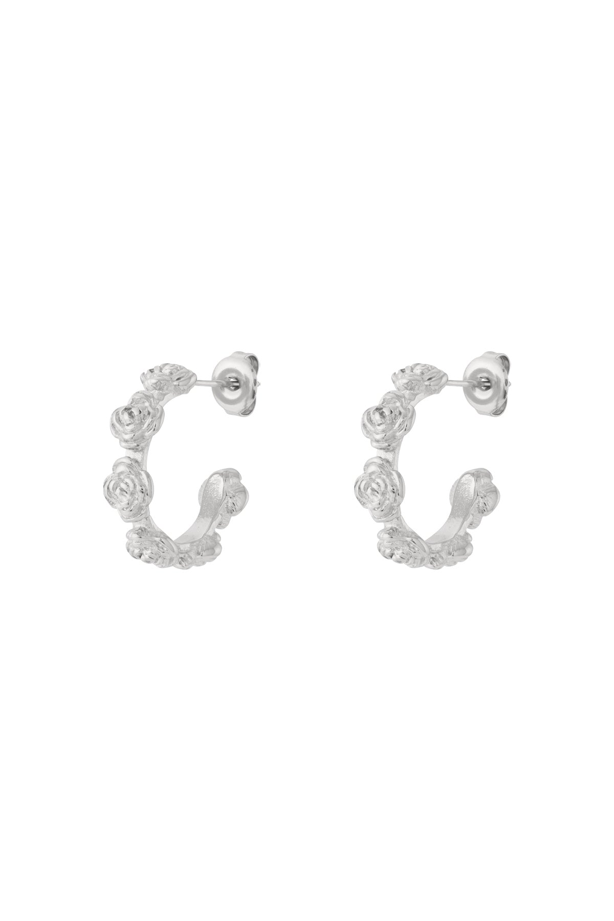 Boucles d'oreilles pour femmes en acier inoxydable motif fleur – couleur or et couleur argent