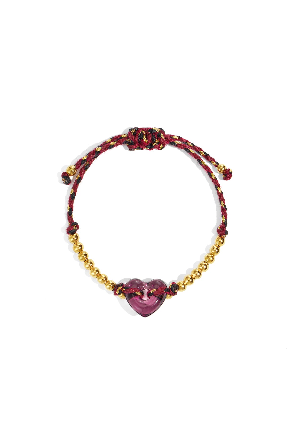 Braided women's bracelet made of polyester, enamel, ceramic, stainless steel with a heart shape