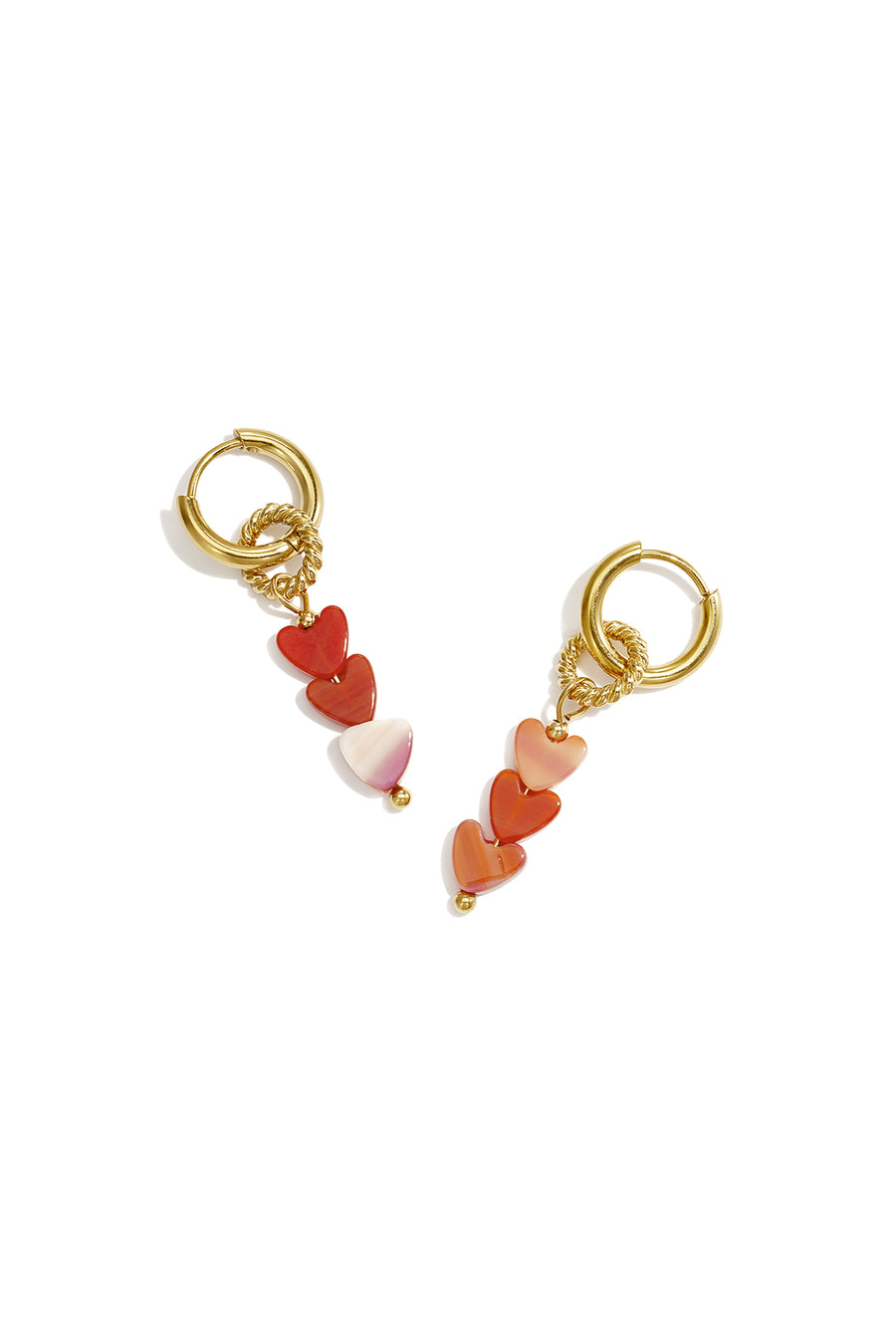 Dames oorringen van roestvrij staal met drie hartkralen