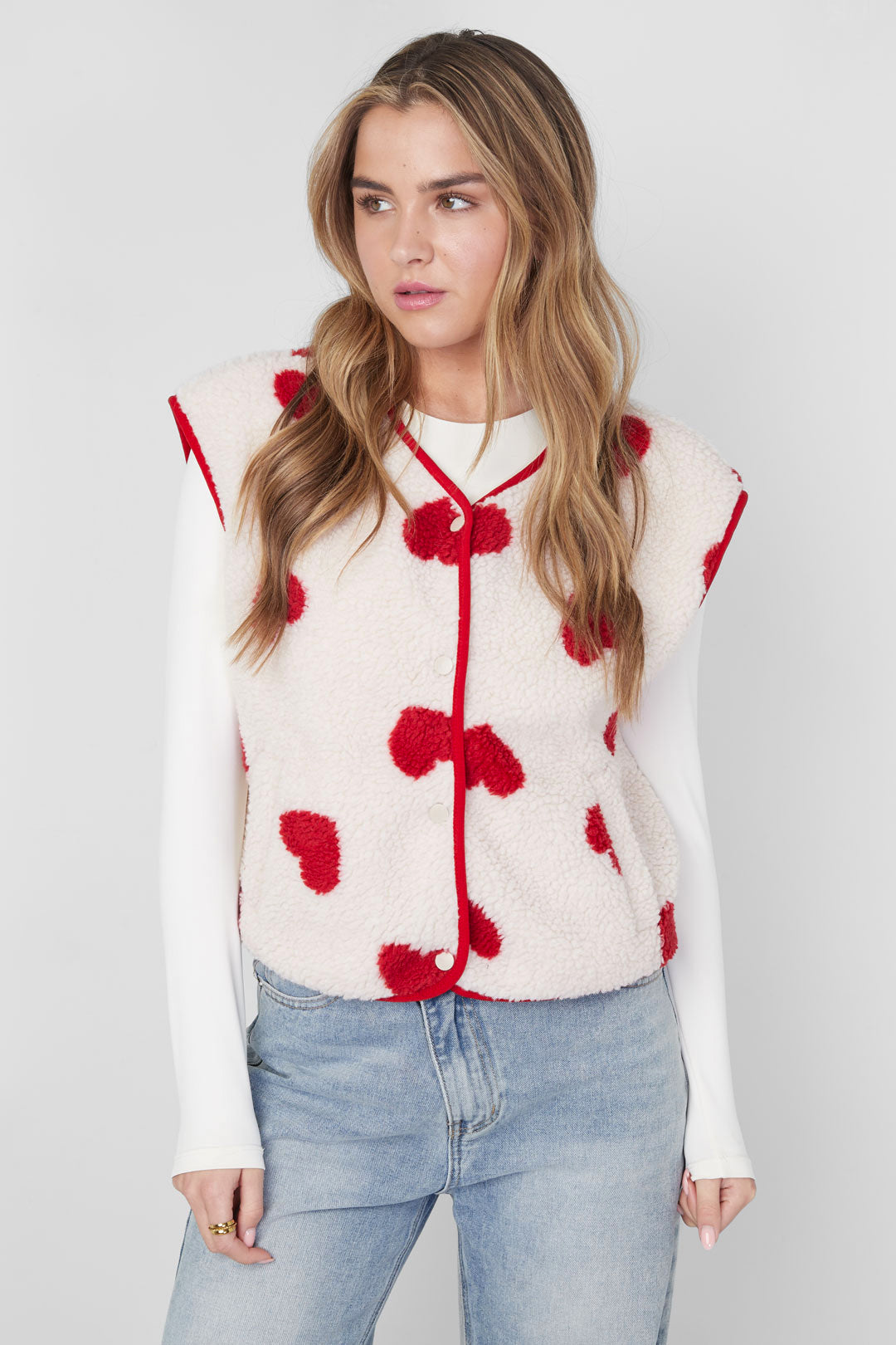 Dames Lover gilet van polyester met hartjes – productfoto 3