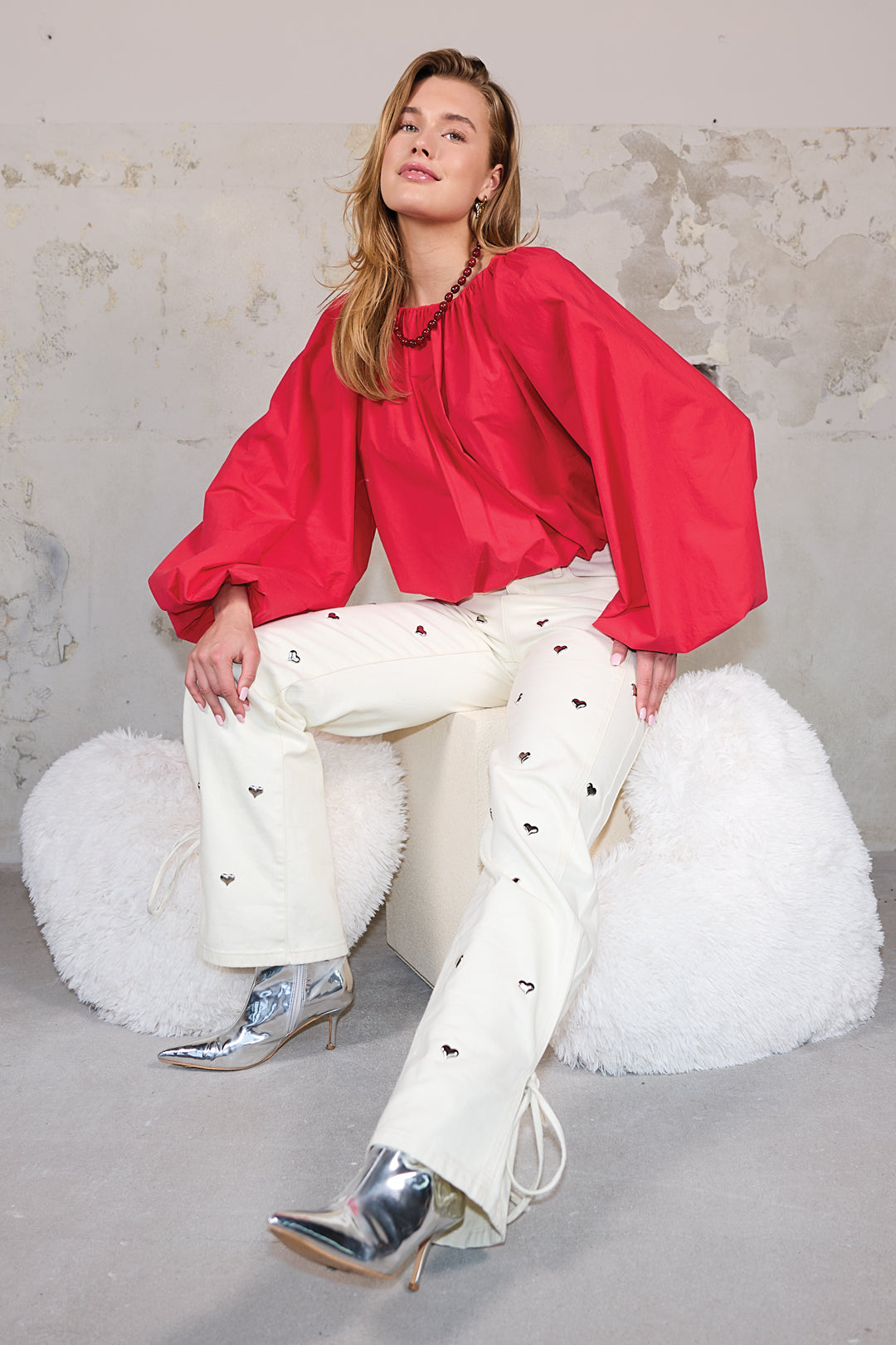Dames Balloon top van katoen met pofmouwen – productfoto 6
