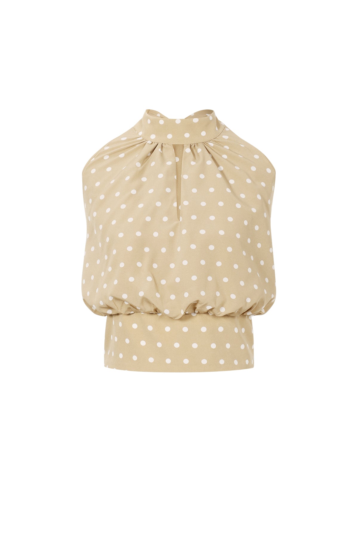 Dames mouwloze khaki top met stippen