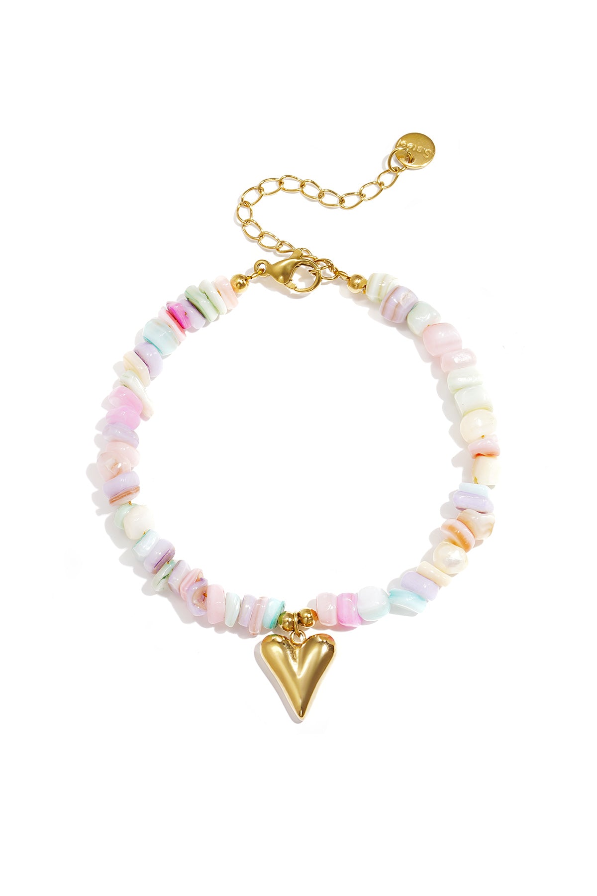 Bracelet de perles pour femmes en pierre en forme de cœur – blanc cassé et multicolore