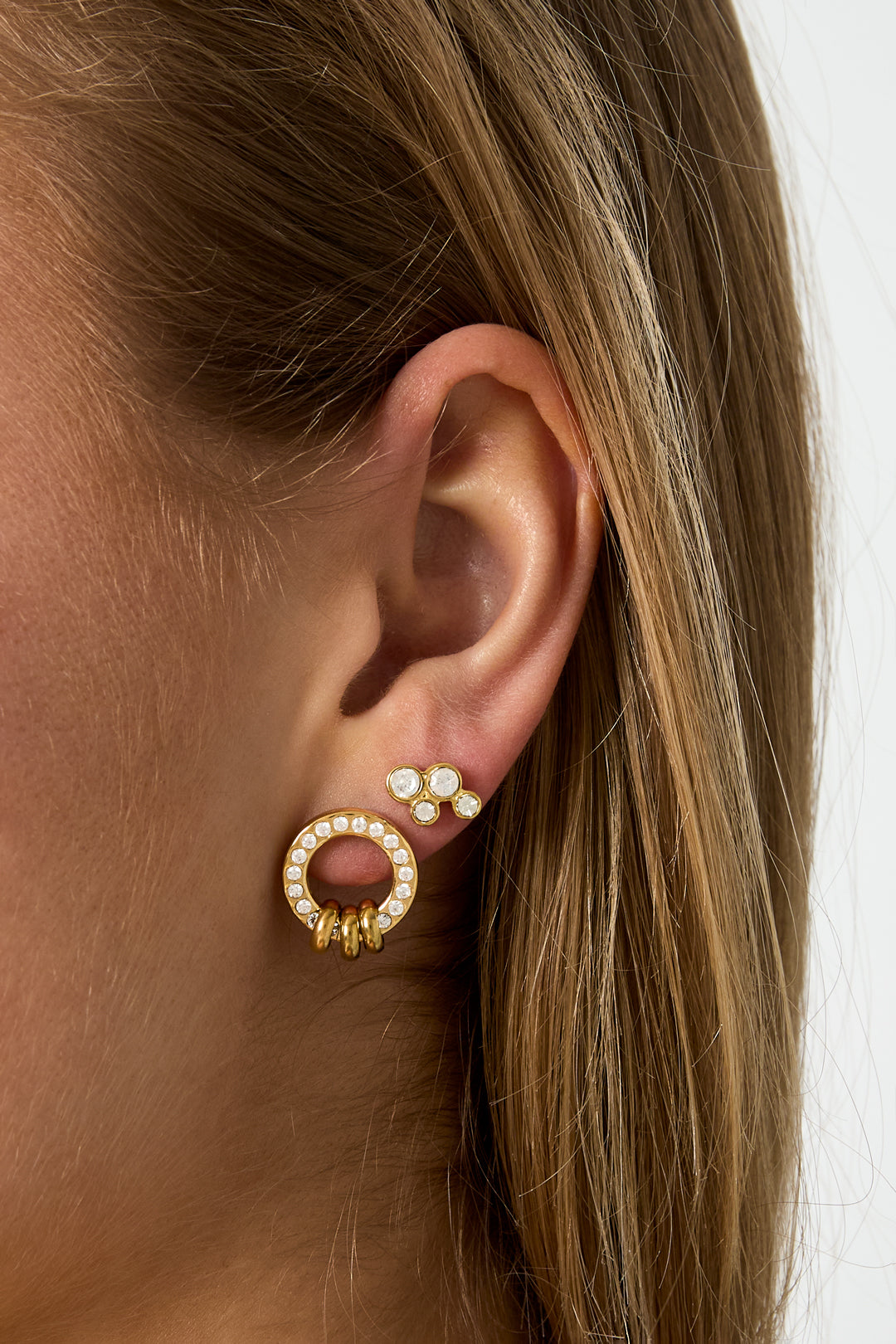 Clous d'oreilles ronds en acier inoxydable pour femmes – couleur or et argent – photo 3