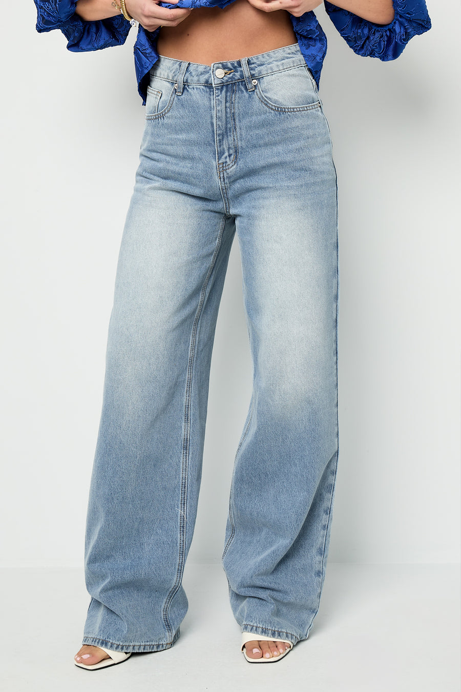 Dames wide-leg jeans van geweven katoen in drie kleuren – productfoto 2