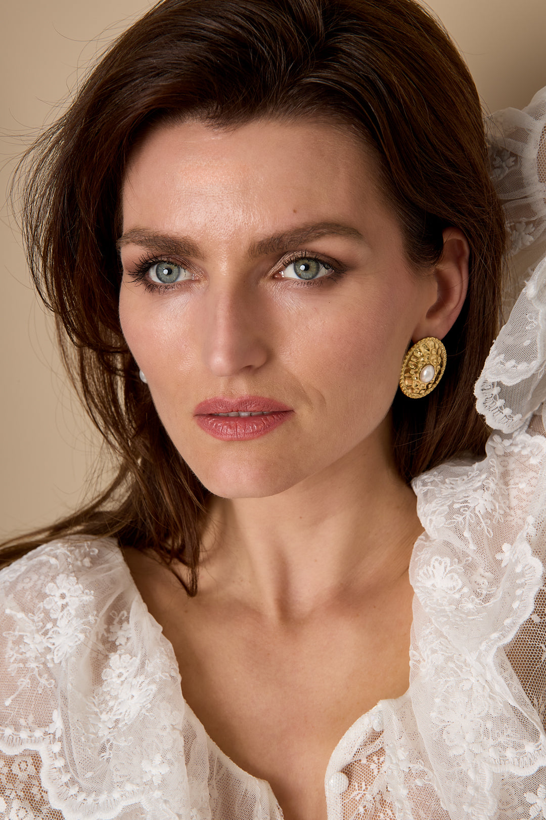 Women's Stainless Steel Imitation Pearl Stud Earrings – Gold-Colored – image 2