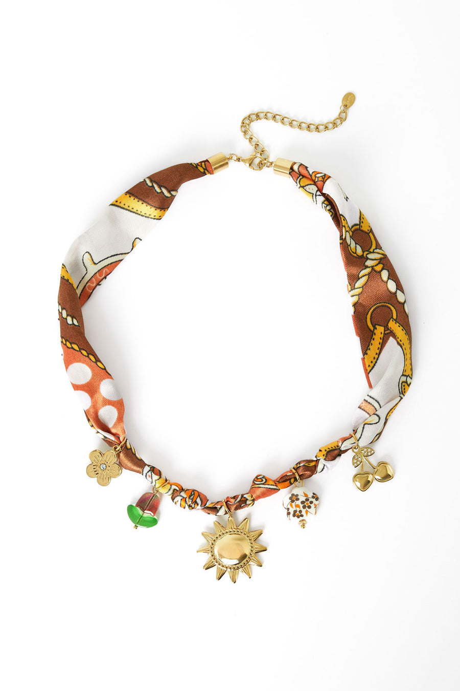 Collier tressé pour femmes en acier inoxydable, polyester, céramique, verre avec motif floral et motif soleil