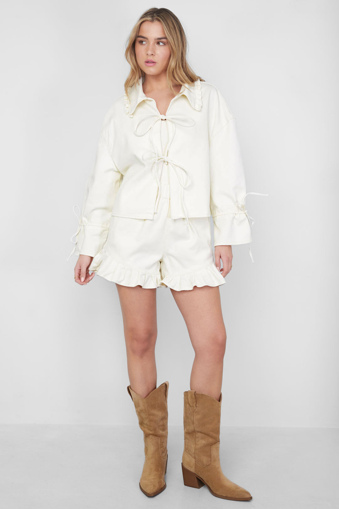 Dames Kiana jacket van katoen met strikdetail – productfoto 3