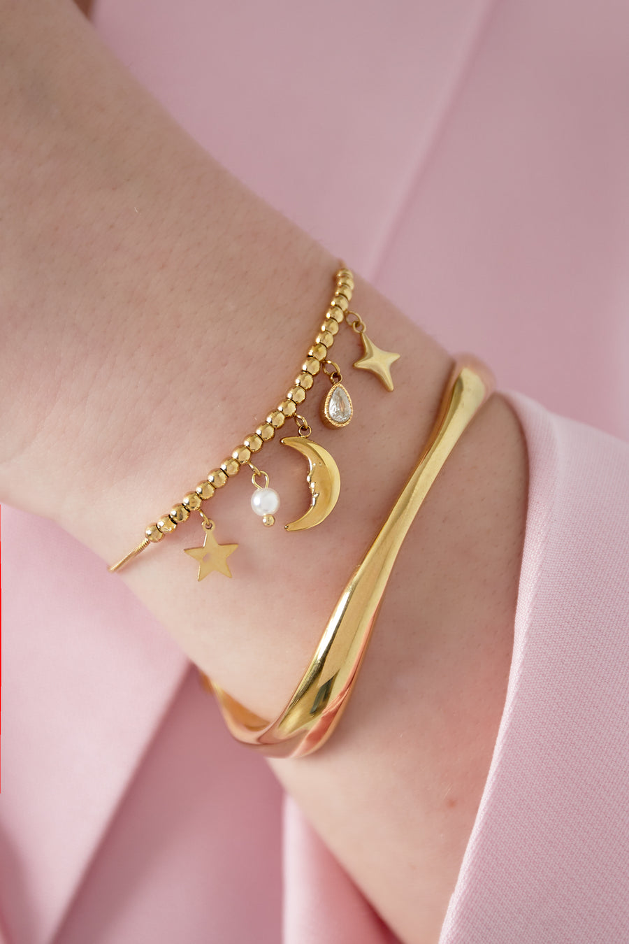 Bracelet à breloques pour femme en acier inoxydable 304 – ton or et ton argent