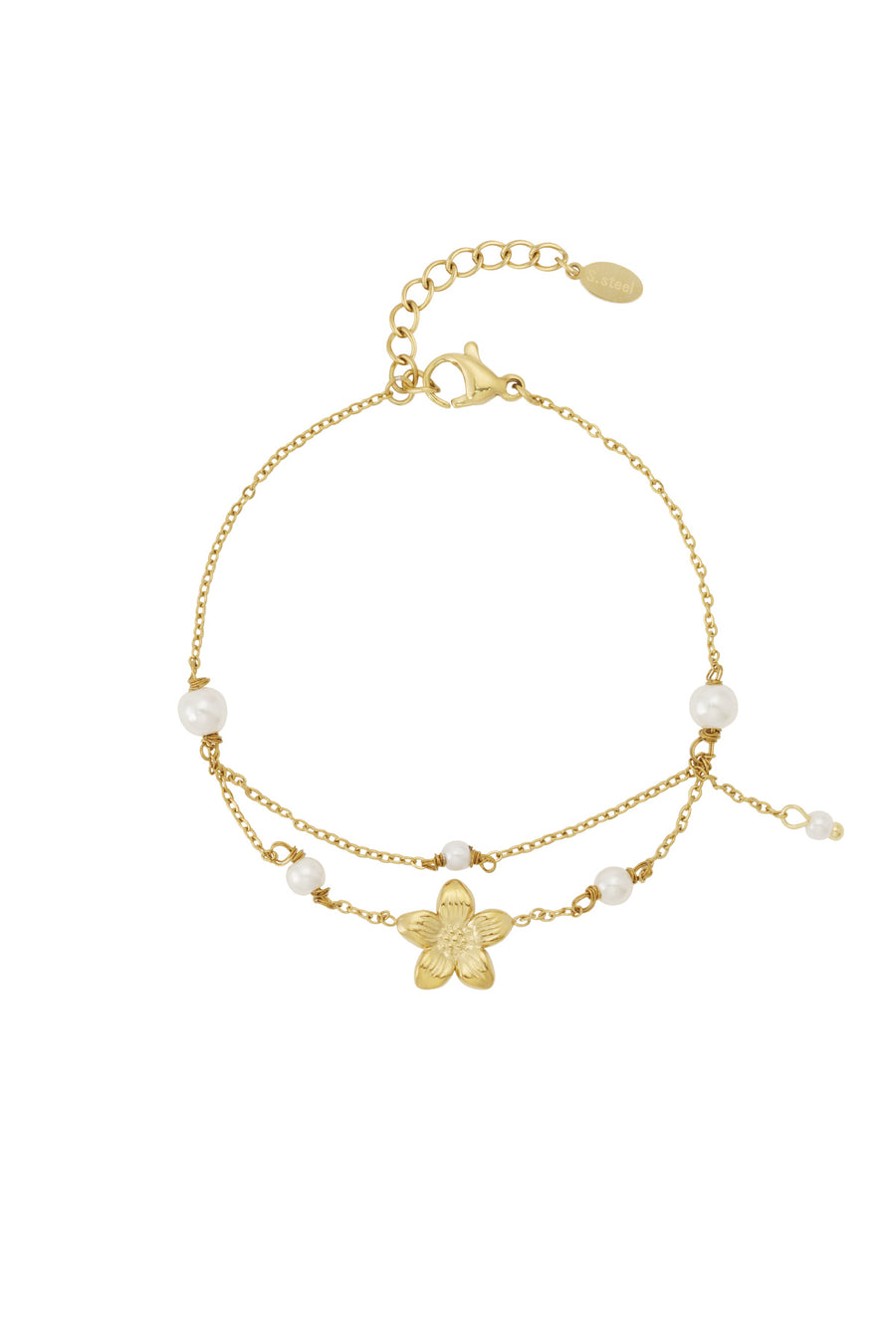 Bracelet de cheville pour femmes en acier inoxydable 304, fausse perle à motif floral