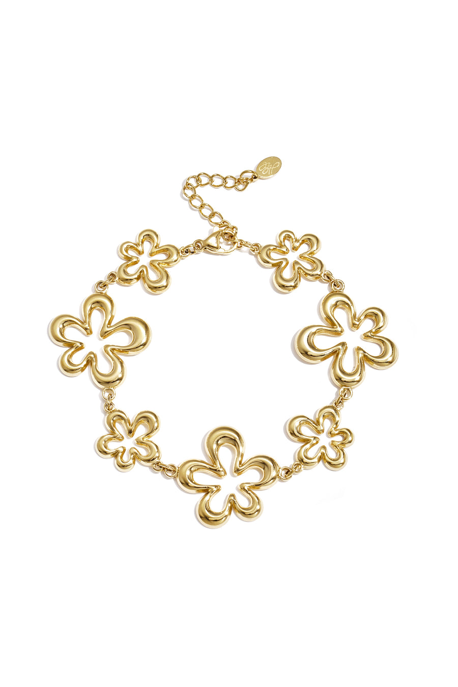 Bracelet à breloques pour femme en acier inoxydable avec motif floral – couleur or