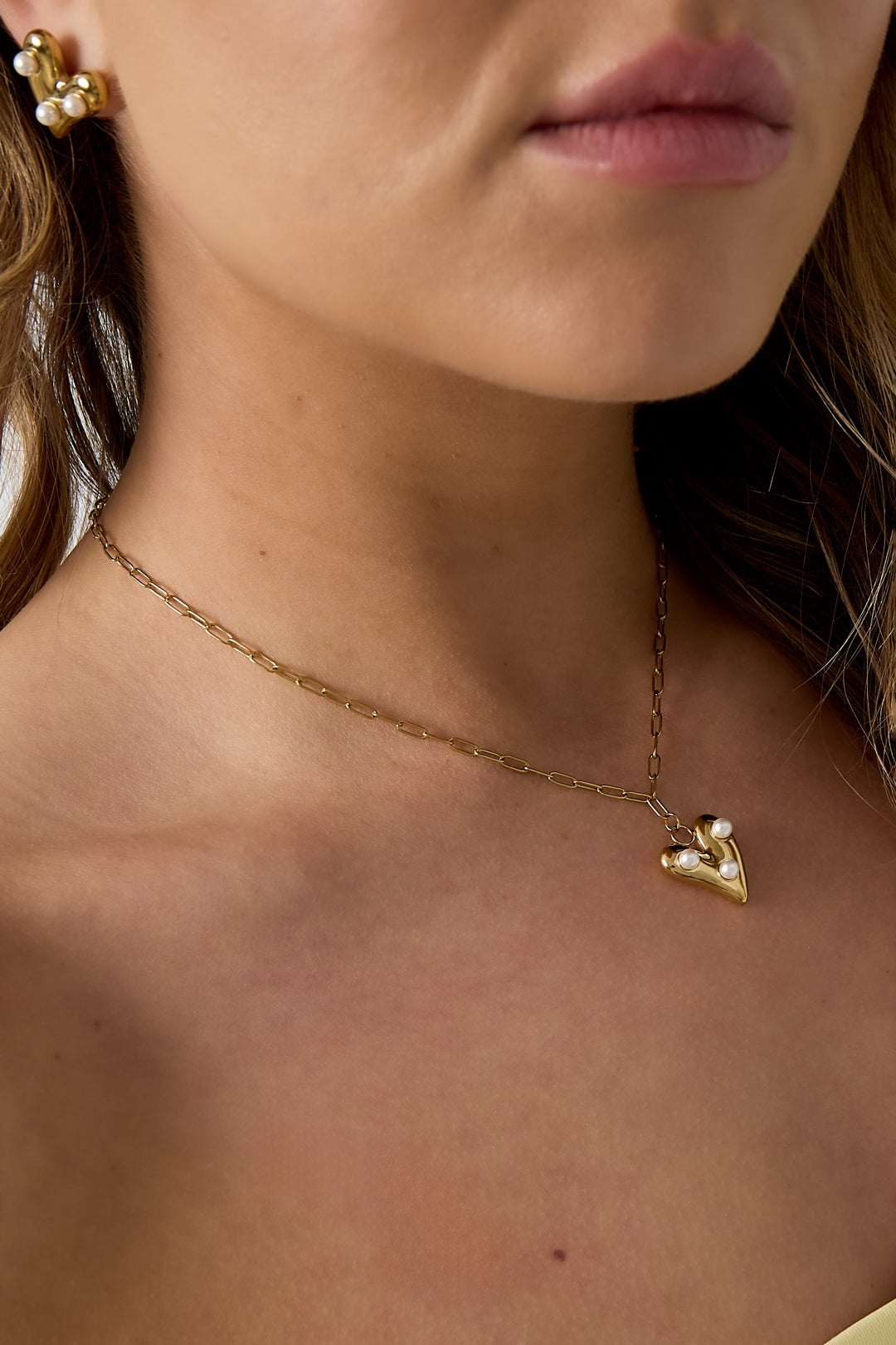 Women's Necklace with Stainless Steel, ABS Heart Pendant – Gold-colored – image 3
