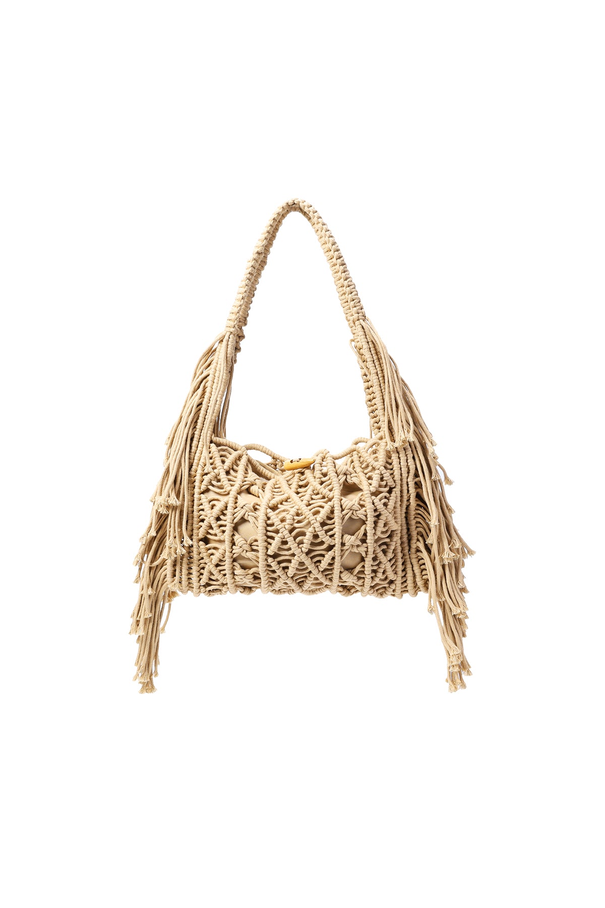 100% cotton beach bag with a plain design and braided detail with a turn lock closure