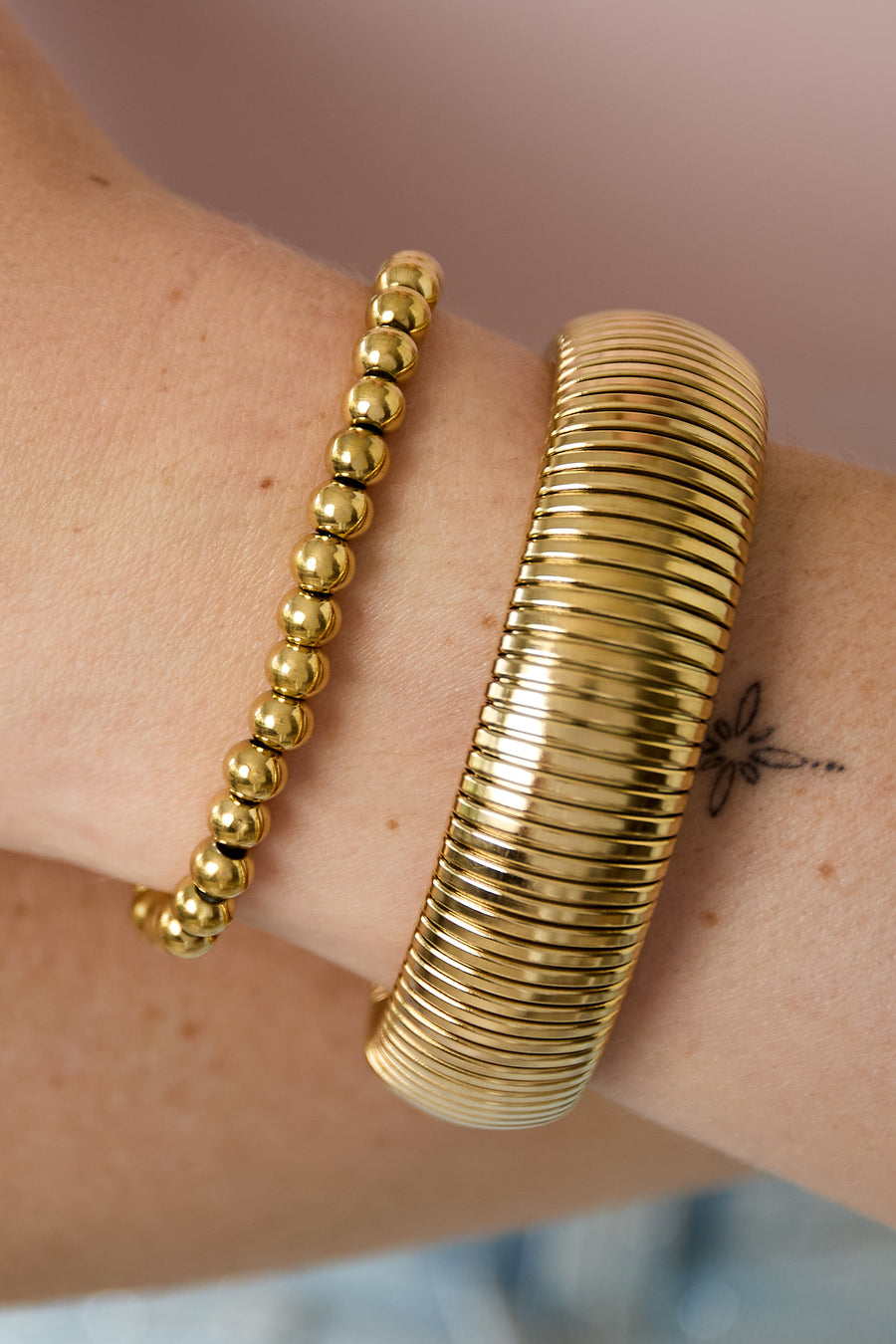 Bracelet perlé en acier inoxydable pour femmes – doré et argenté