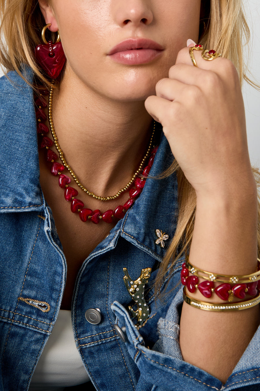 Collier de perles en acrylique en forme de cœur pour femme - plusieurs couleurs