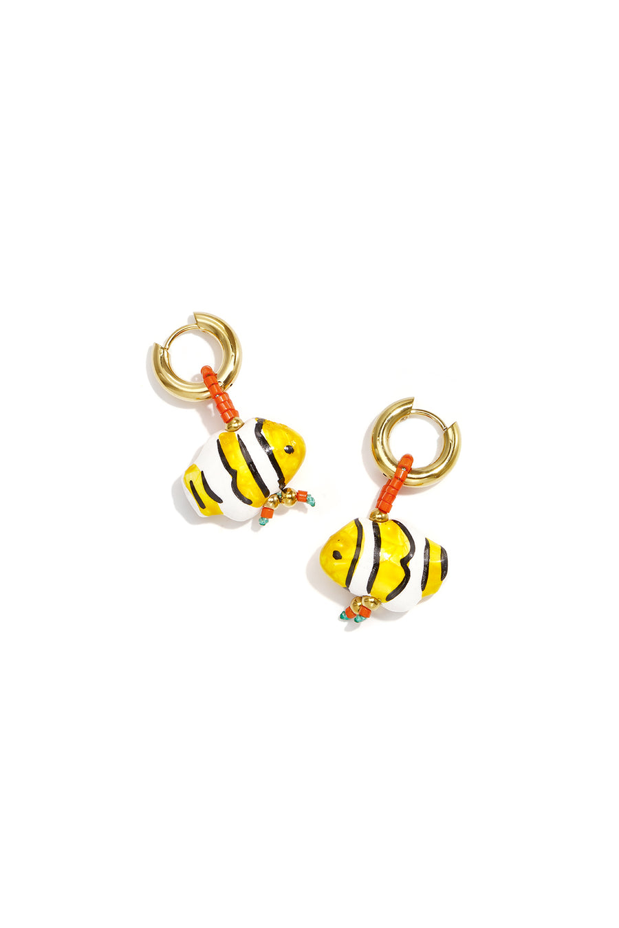 Boucles d'oreilles pendantes pour femme en acier inoxydable, céramique, verre motif poisson – jaune
