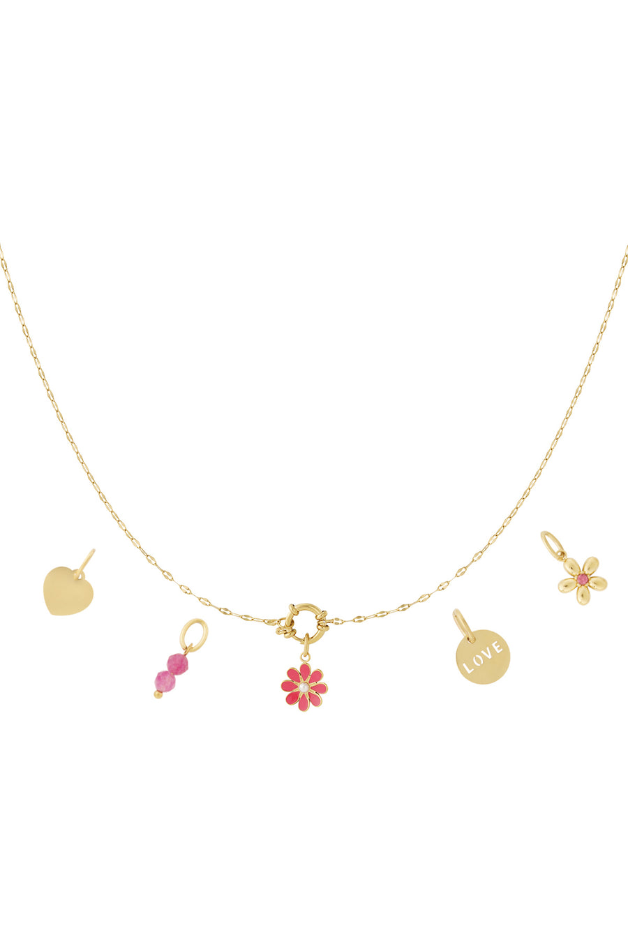 Collier pour femme avec pendentif en acier inoxydable, émail, perle d'imitation, pierre, strass avec motif floral