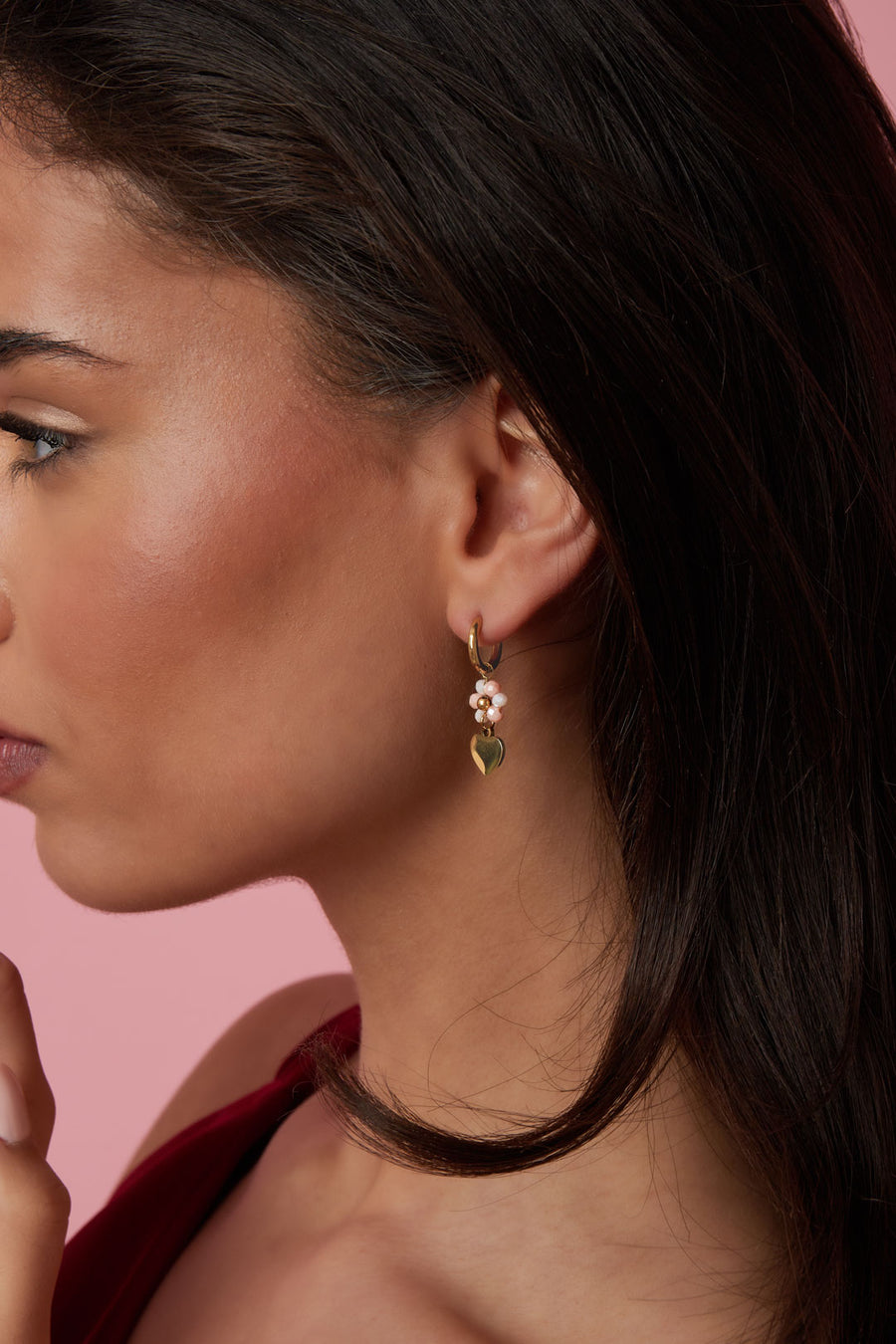 Boucles d'oreilles pendantes pour femmes en acier inoxydable avec motif floral et forme de cœur – plusieurs