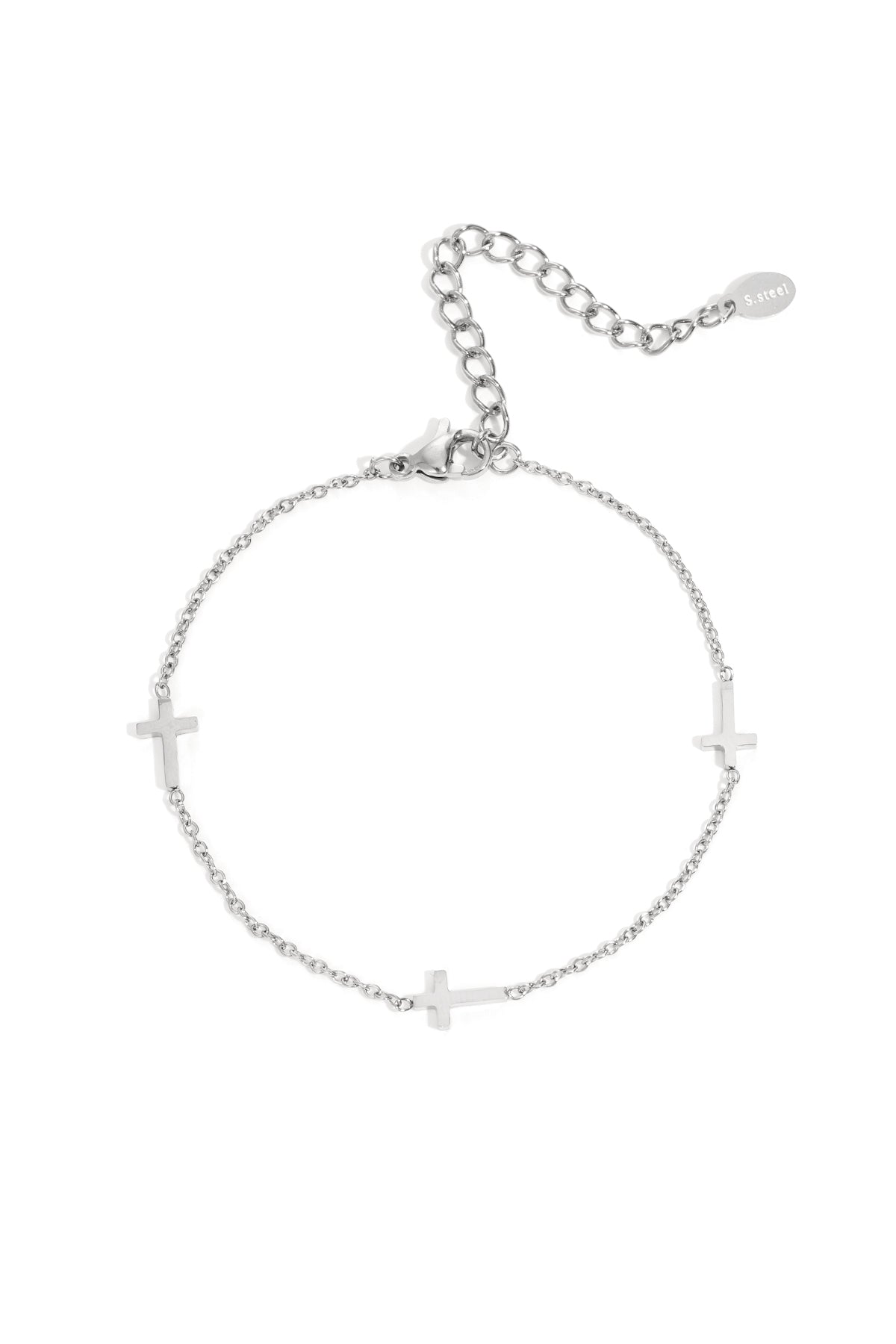 Women's Stainless Steel Chain Bracelet with Cross Motif - Gold and Silver Tone